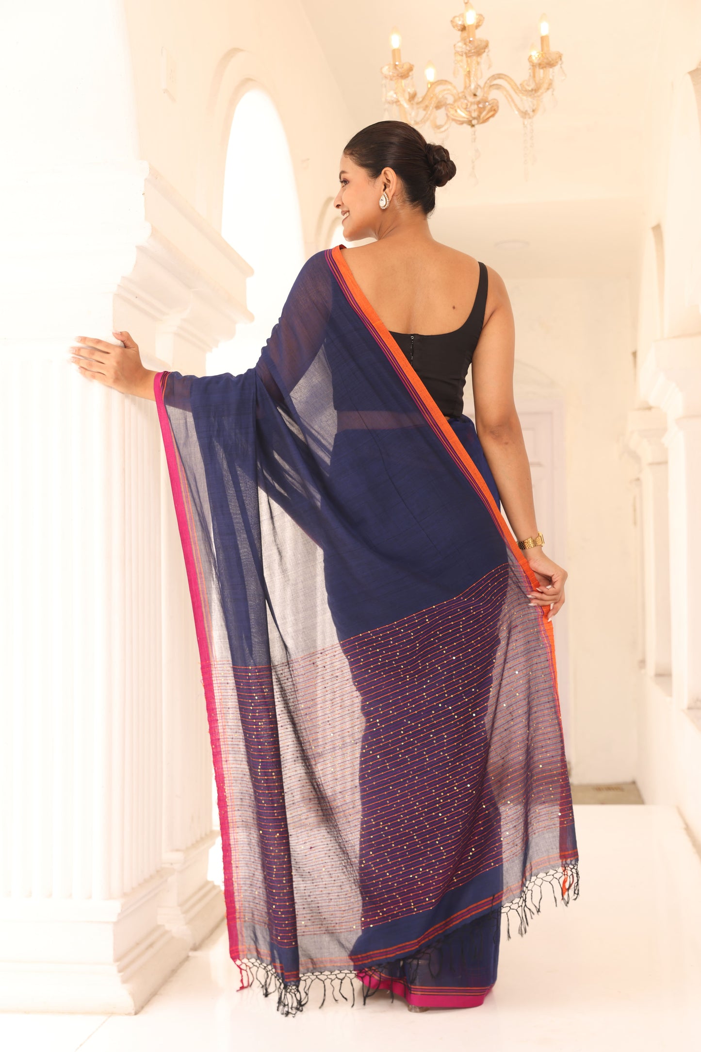 Neel Blue Sitara cotton Saree I Handloom