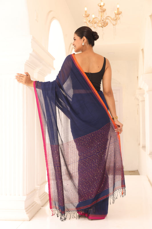 Neel Blue Sitara cotton Saree I Handloom