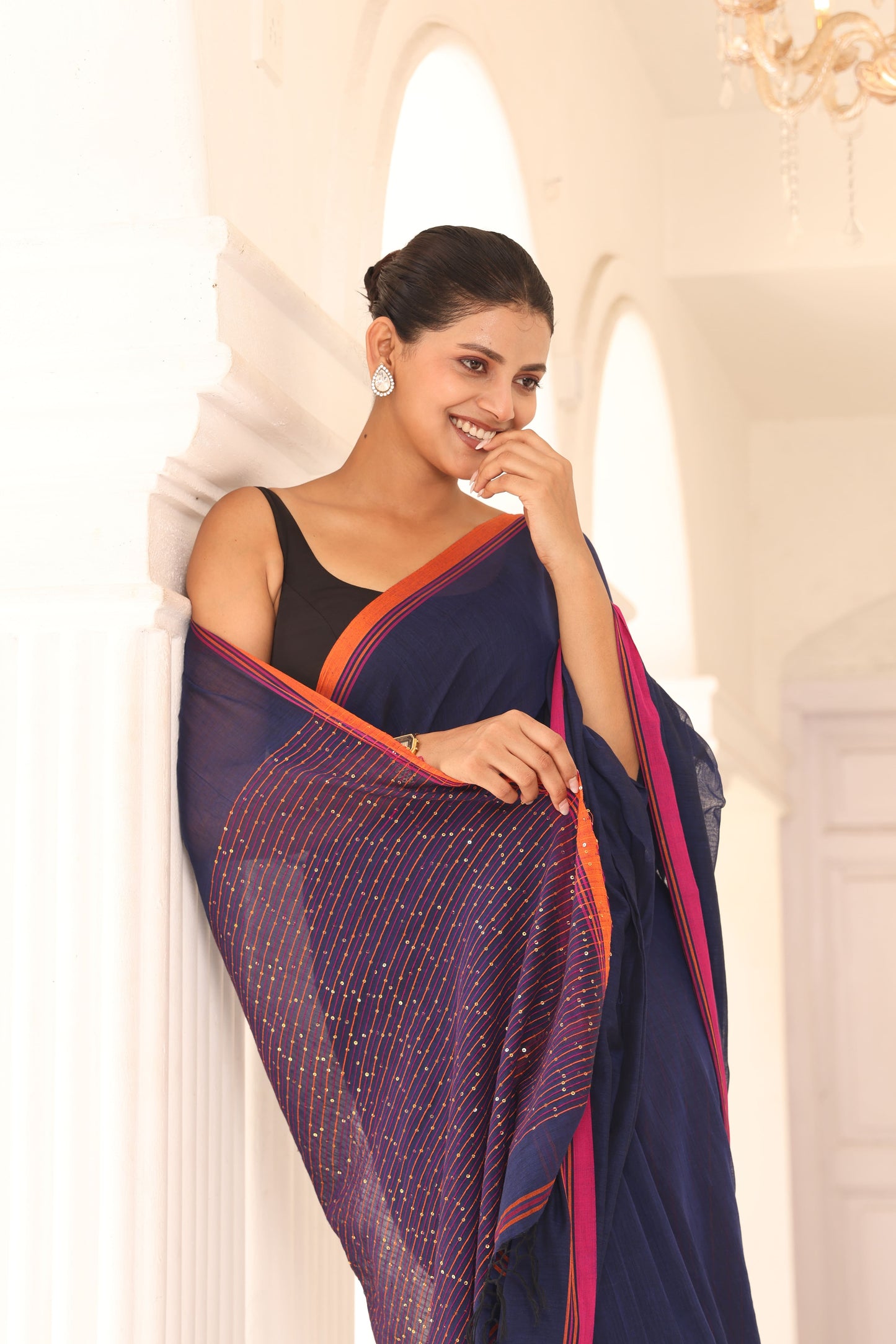 Neel Blue Sitara cotton Saree I Handloom