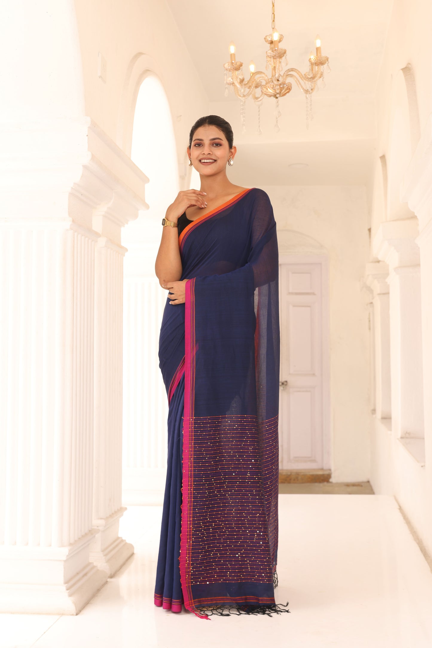 Neel Blue Sitara cotton Saree I Handloom