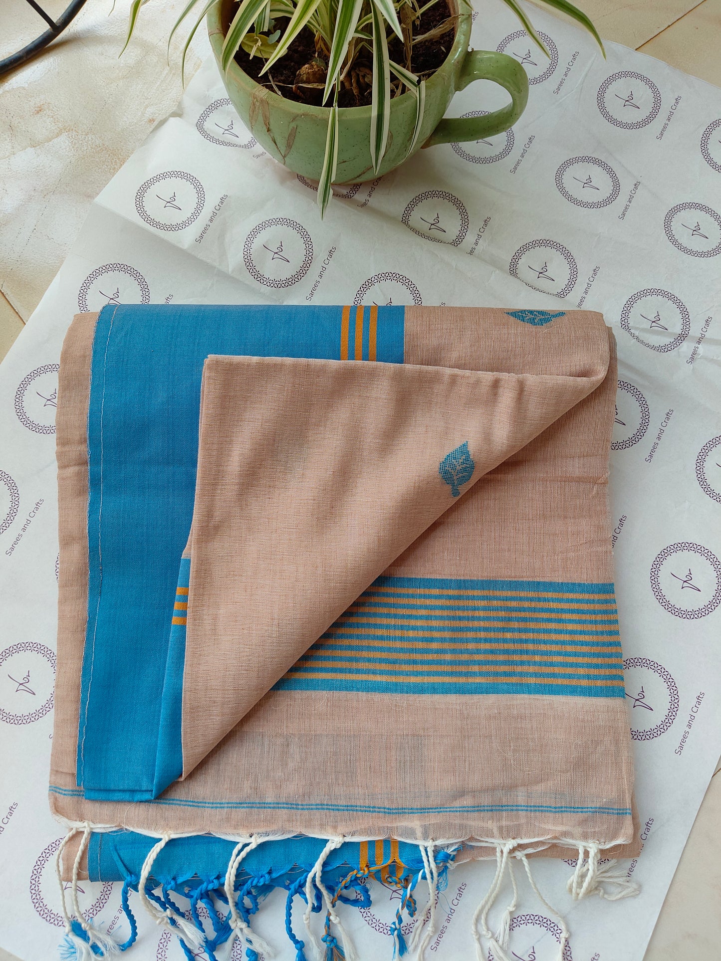 Biscuit brown- Cotton Tangail Saree I Handloom