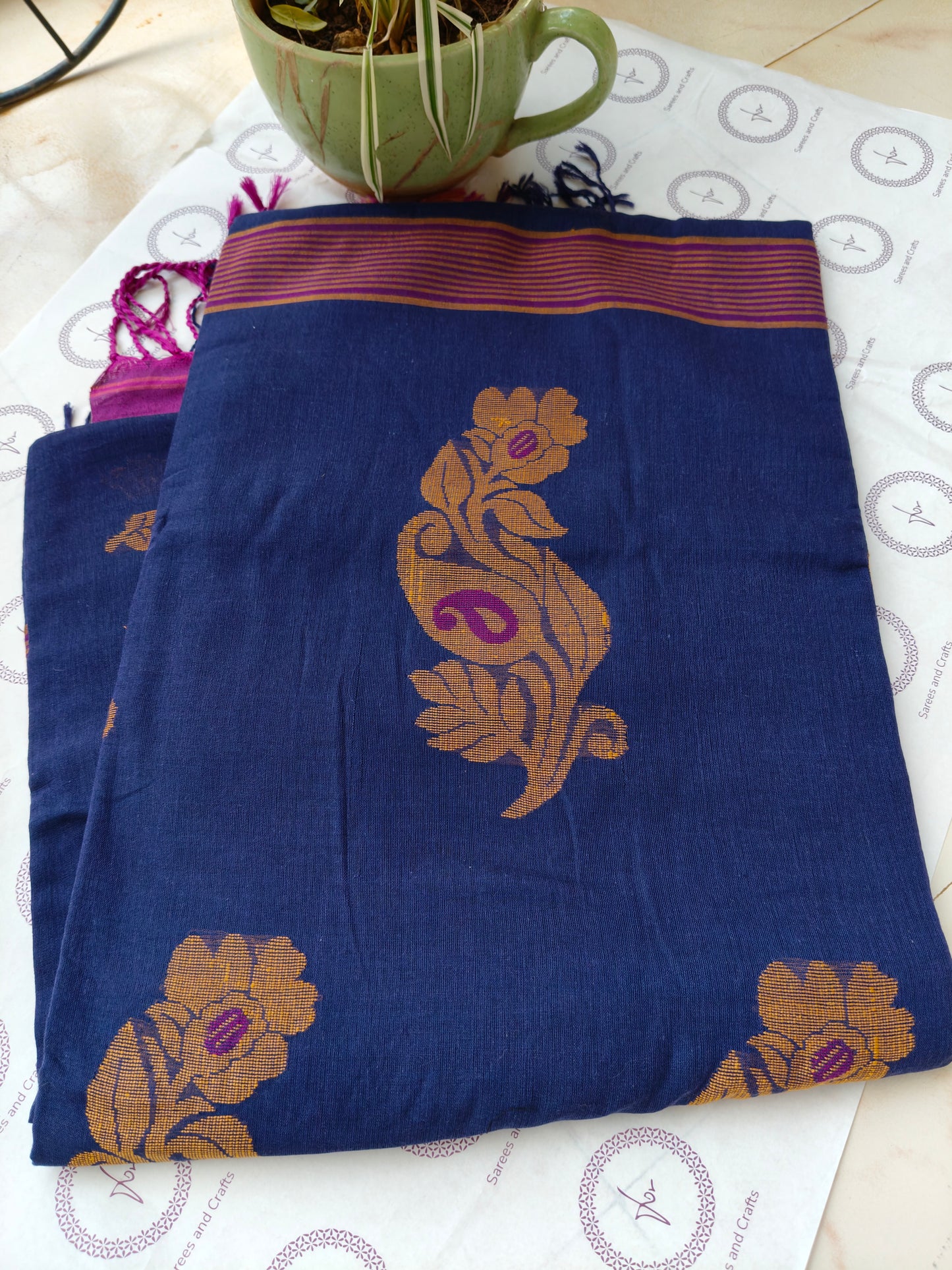 Royal Blue- Cotton Tangail Saree I Handloom