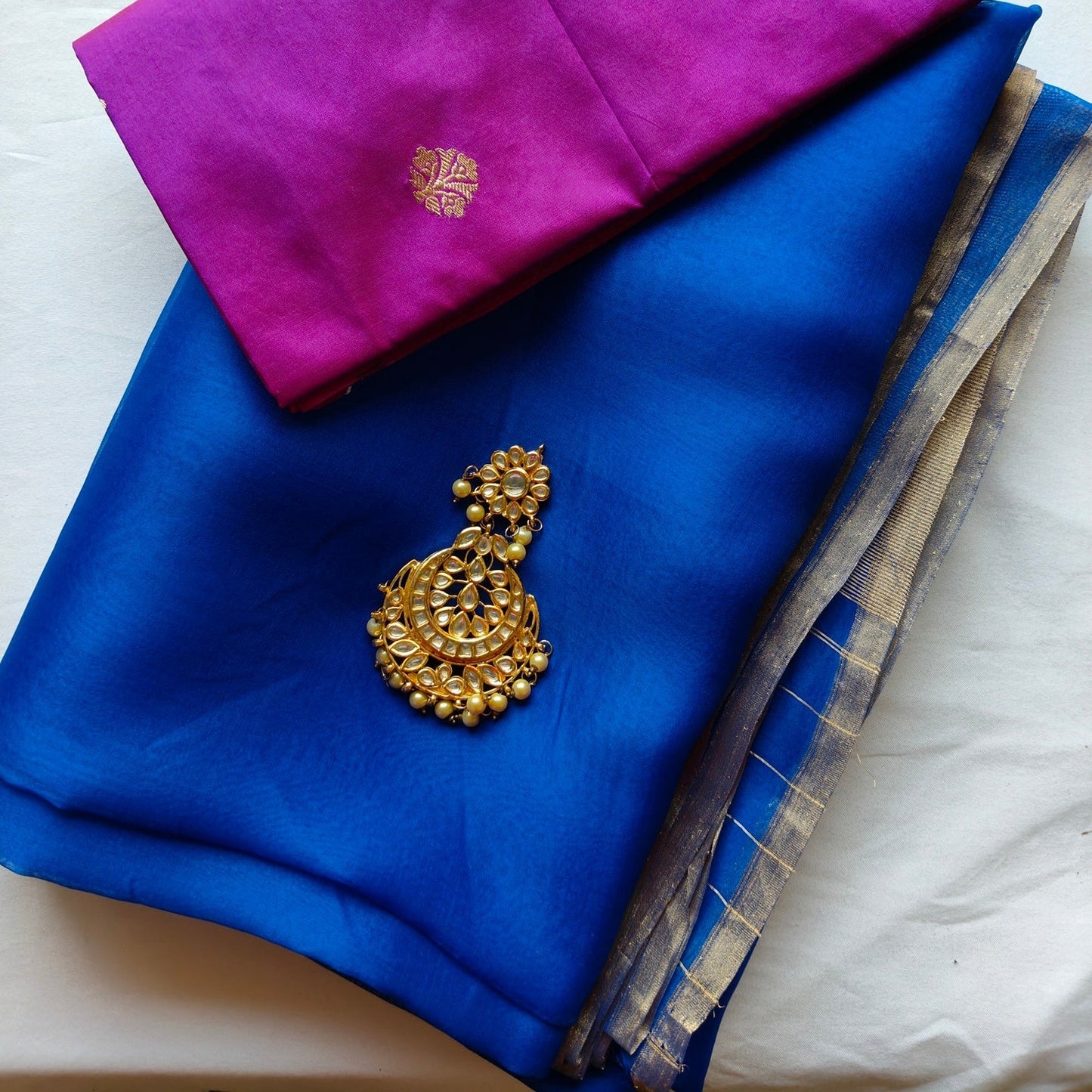 blue organza silk saree