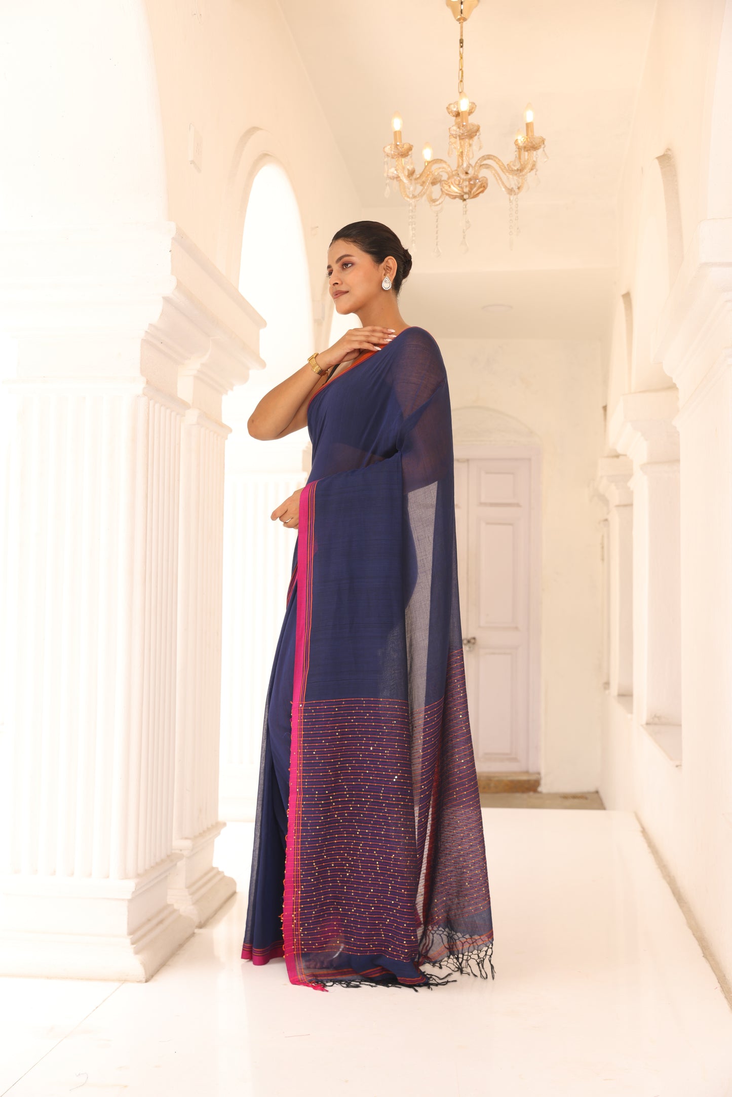 Neel Blue Sitara cotton Saree I Handloom