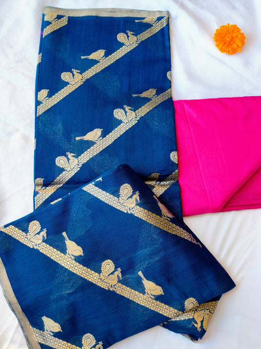 Mubarakpur blue peacock Zari Dupatta and kurta set