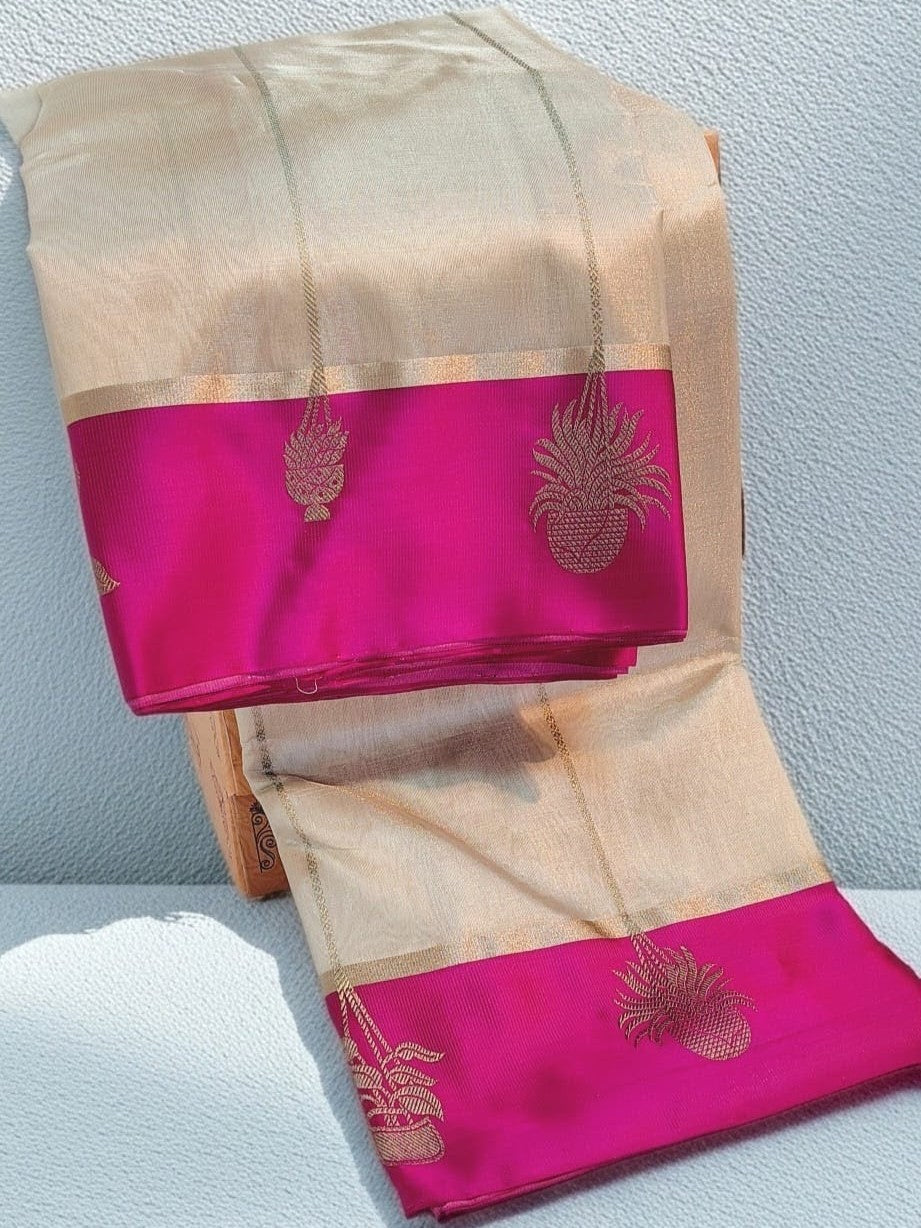 Cream Chanderi Silk Saree I Silk mark I Handwoven