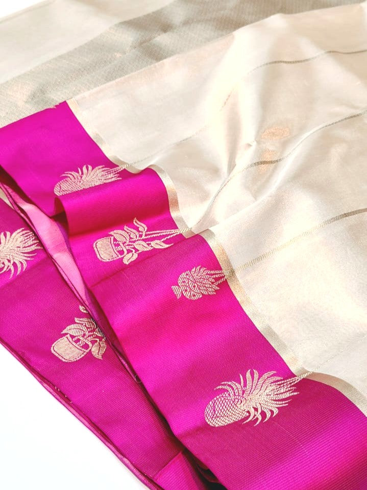 Cream Chanderi Silk Saree I Silk mark I Handwoven