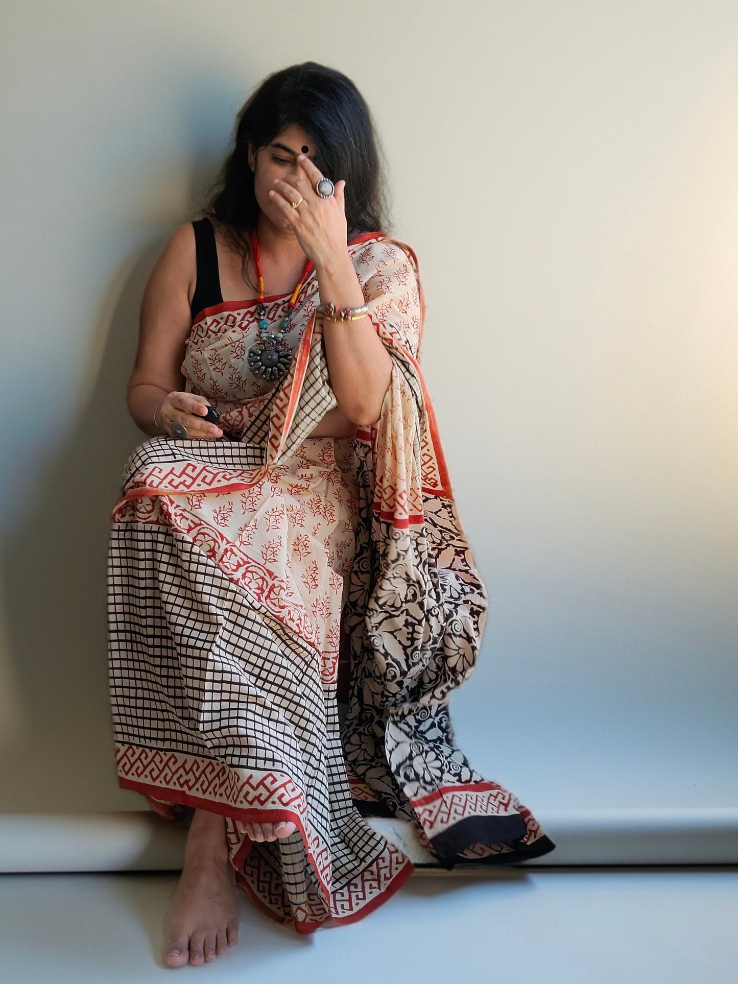 Checks Cotton Bagru Block print | Handcrafted Sarees