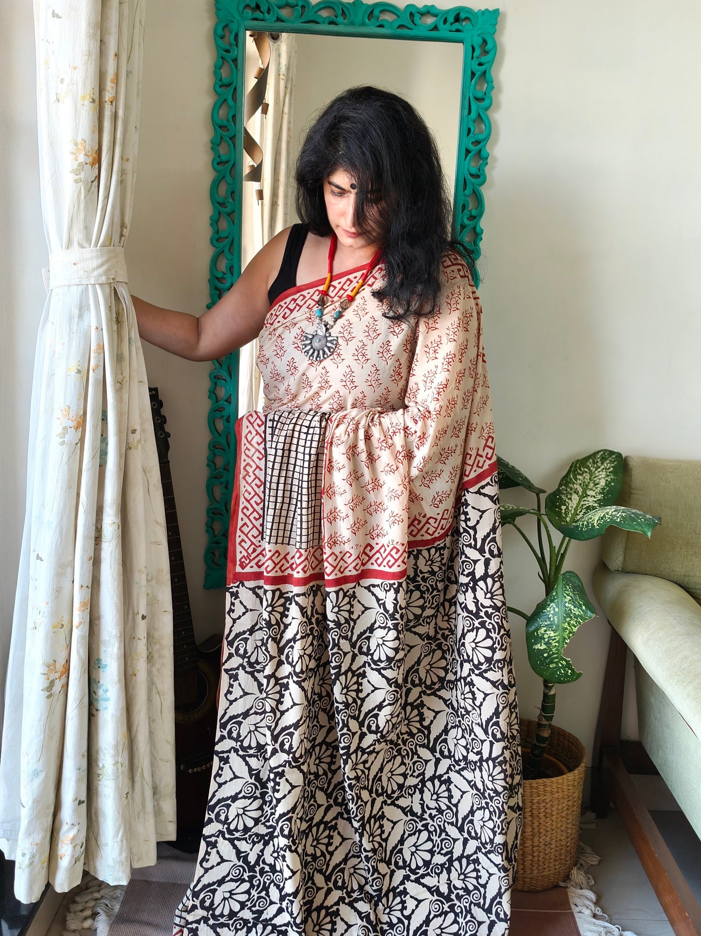 Checks Cotton Bagru Block print | Handcrafted Sarees