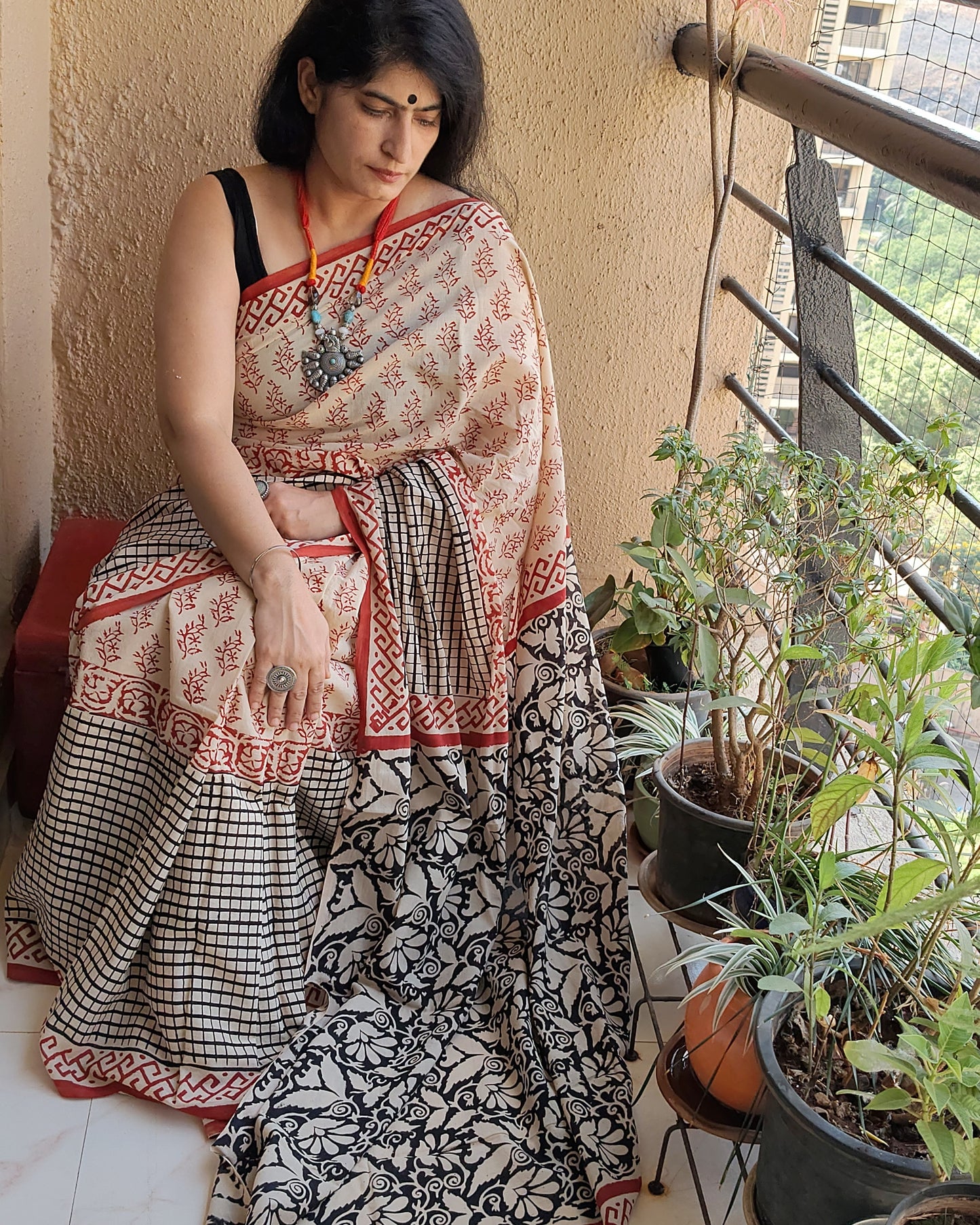 Checks Cotton Bagru Block print | Handcrafted Sarees