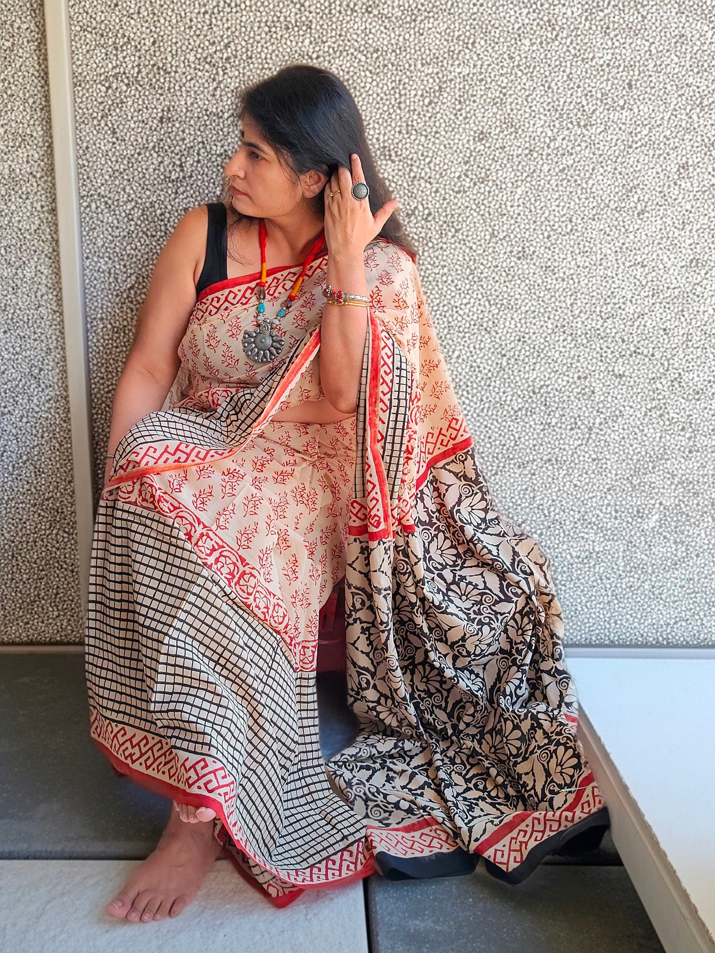 Checks Cotton Bagru Block print | Handcrafted Sarees