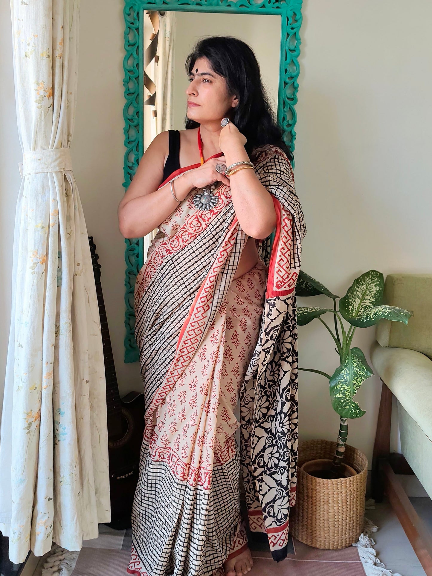 Checks Cotton Bagru Block print | Handcrafted Sarees