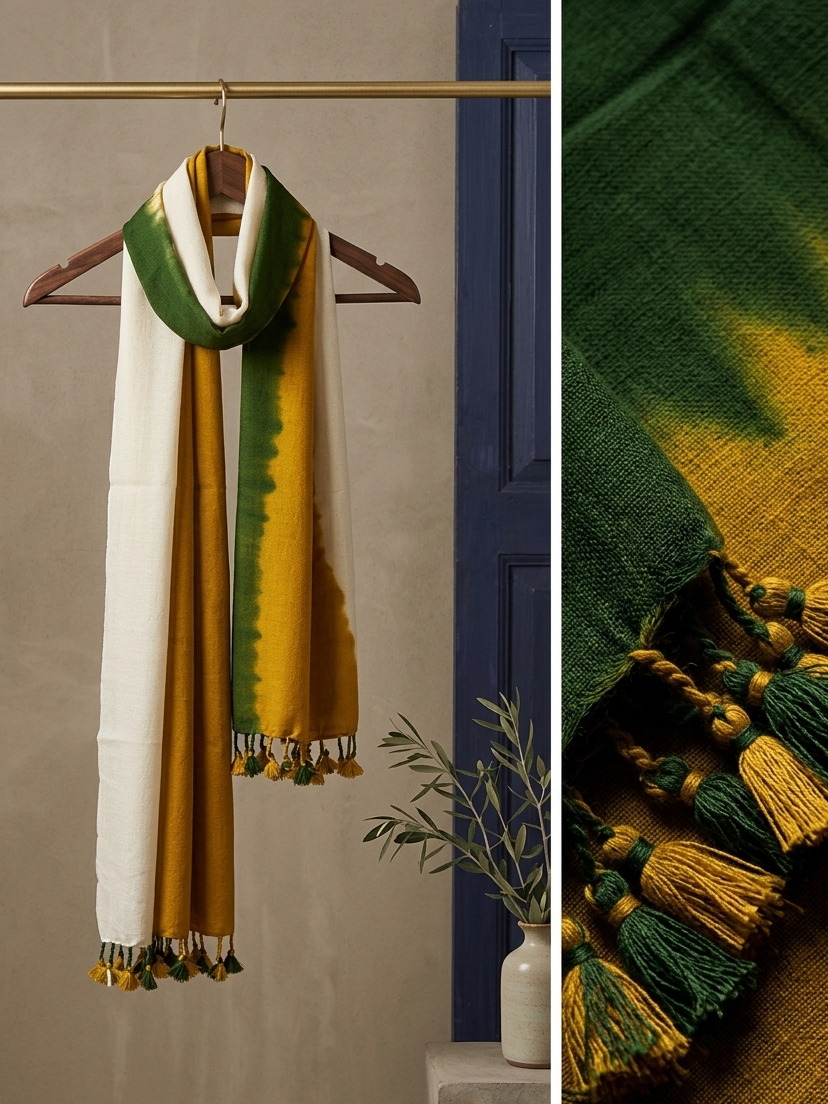 Color Block Mustard woolen Stoles I Natural dyes I Handloom