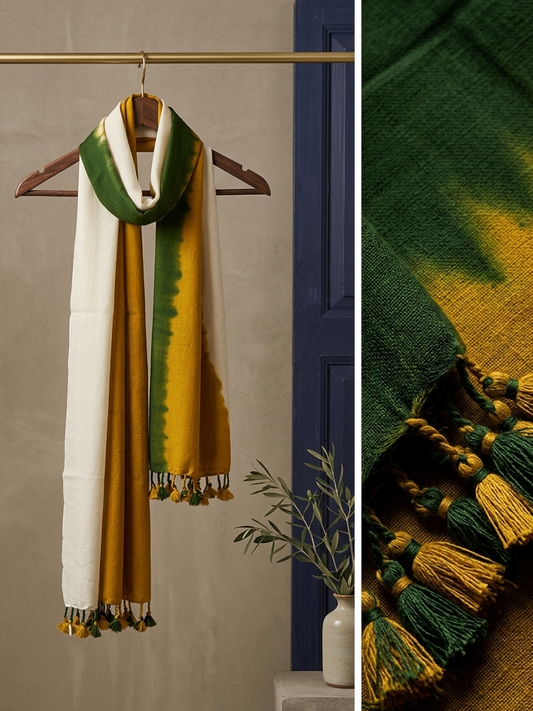 Color Block Mustard woolen Stoles I Natural dyes I Handloom