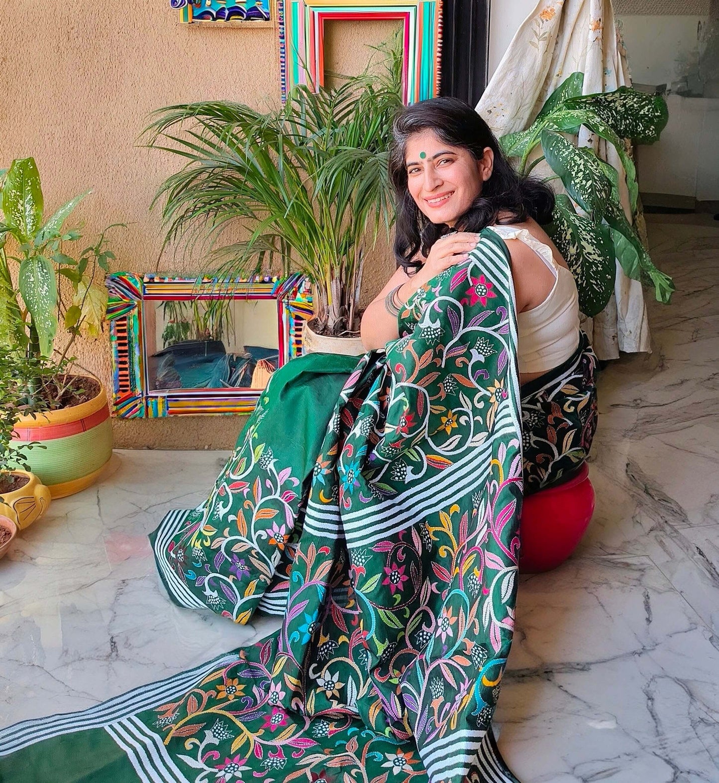 Green Silk with Kantha Stitch