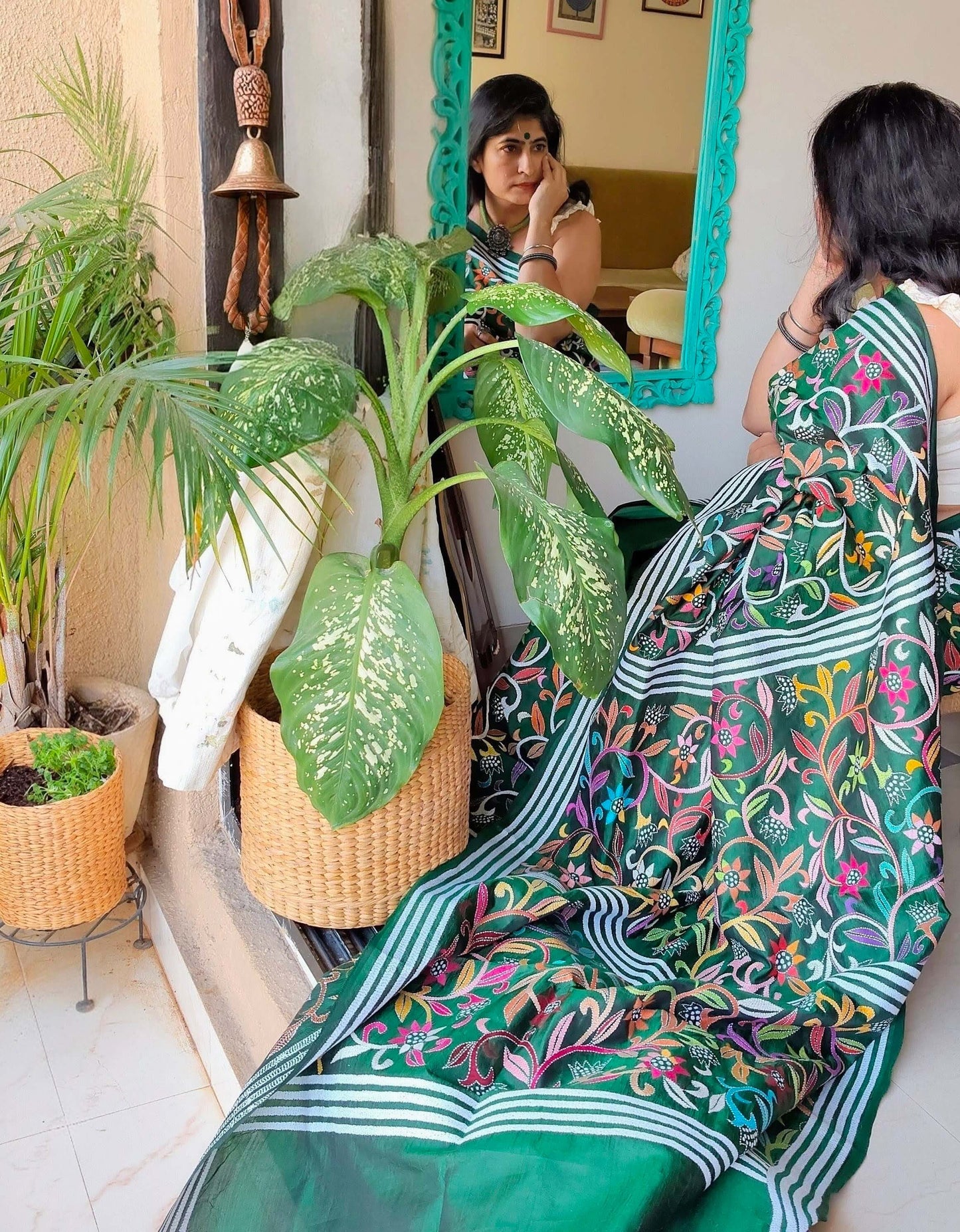 Green Silk with Kantha Stitch