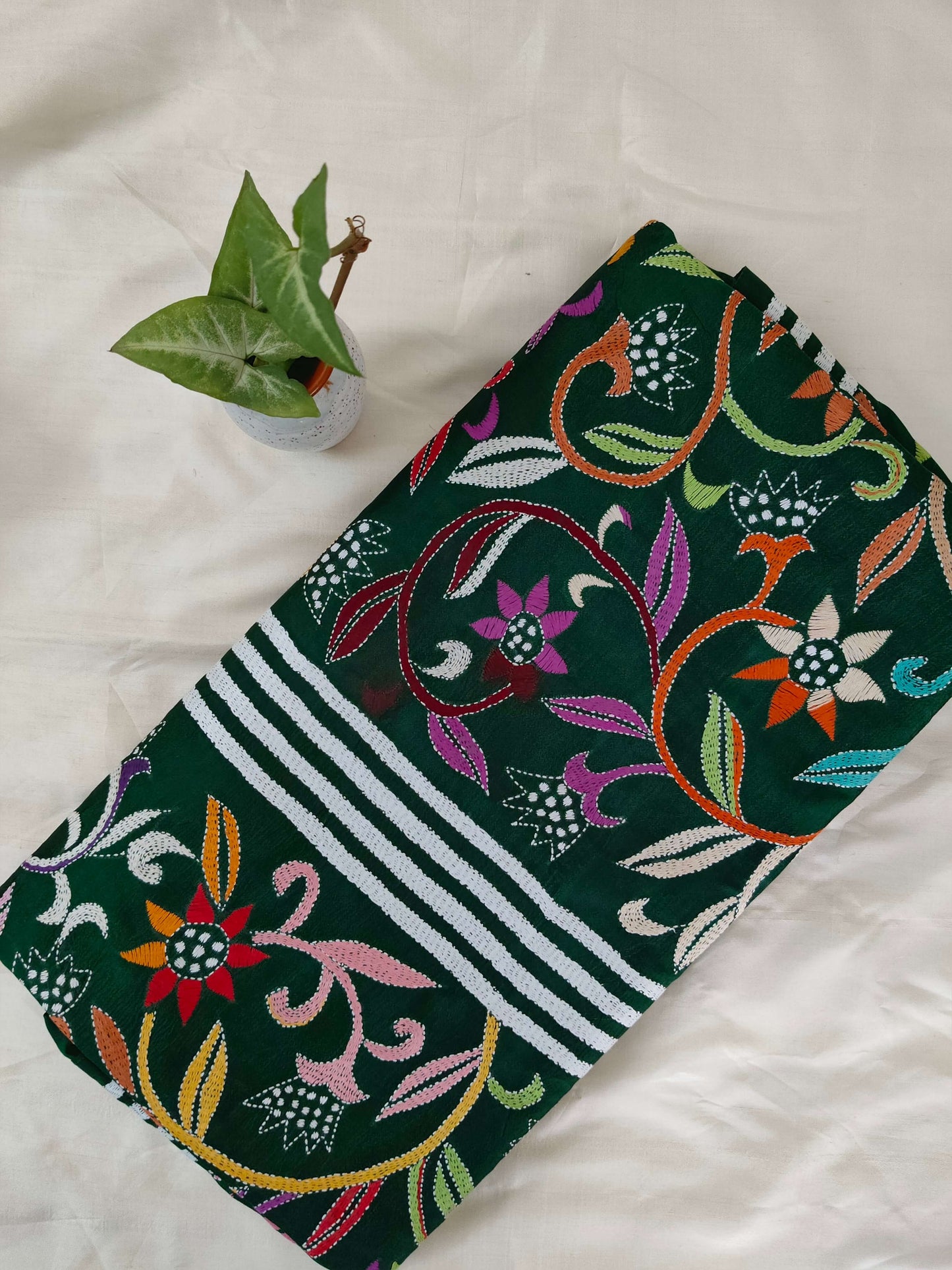 Green Silk with Kantha Stitch