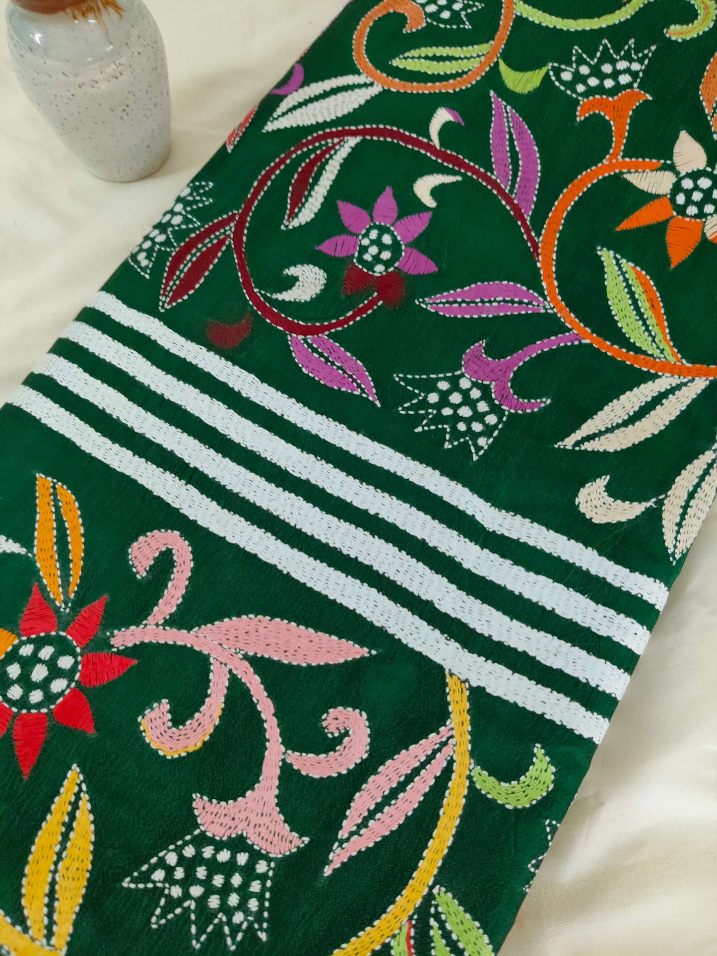 Green Silk with Kantha Stitch