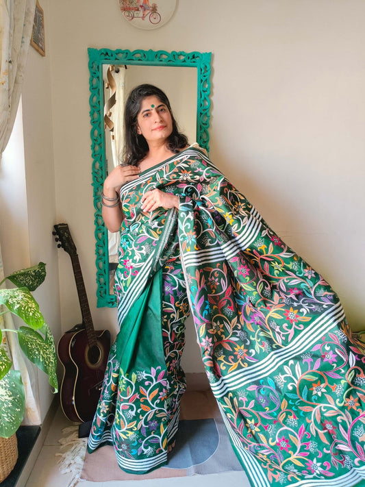 Green Silk with Kantha Stitch