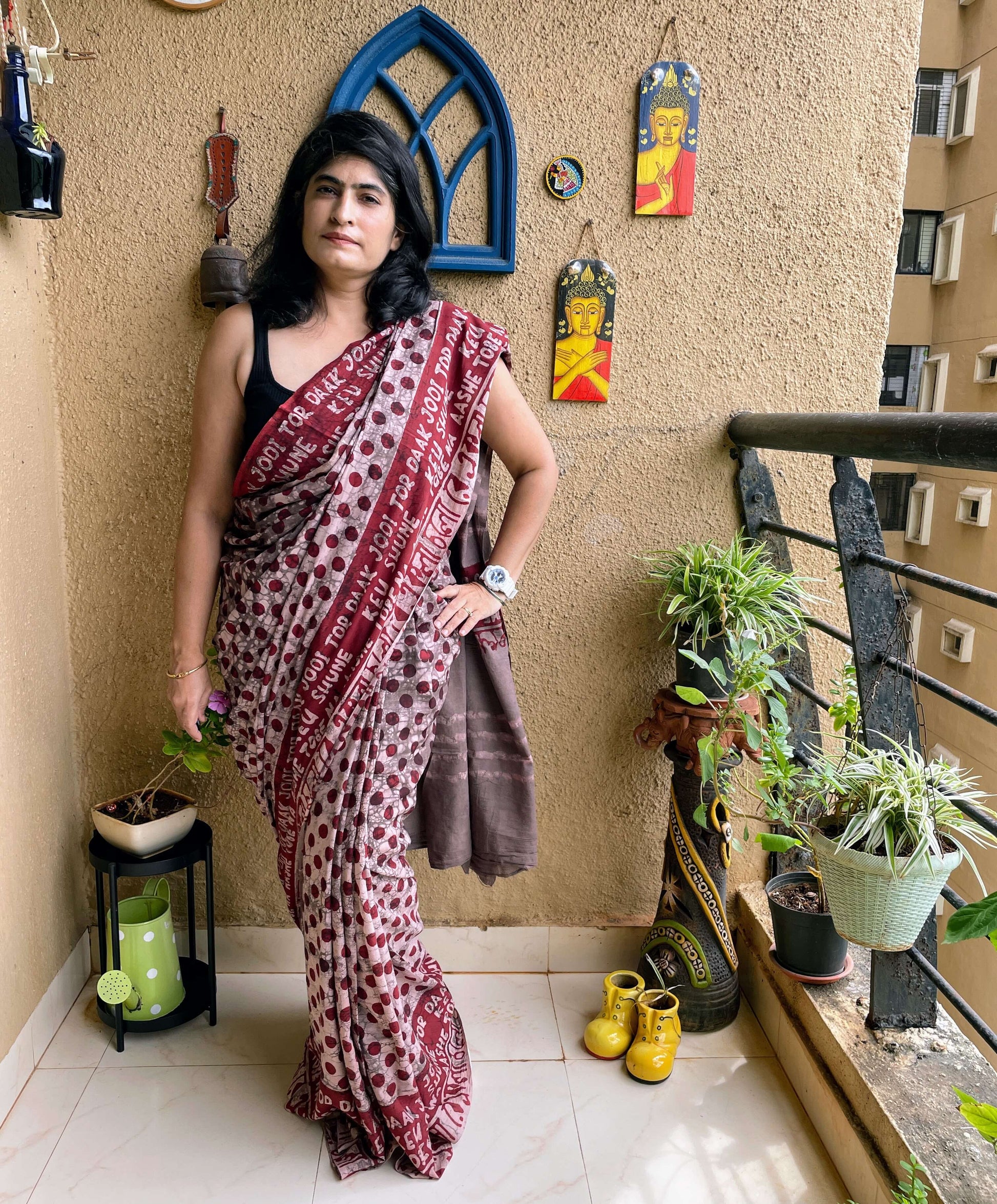 ekla cholo re saree cotton dabu print