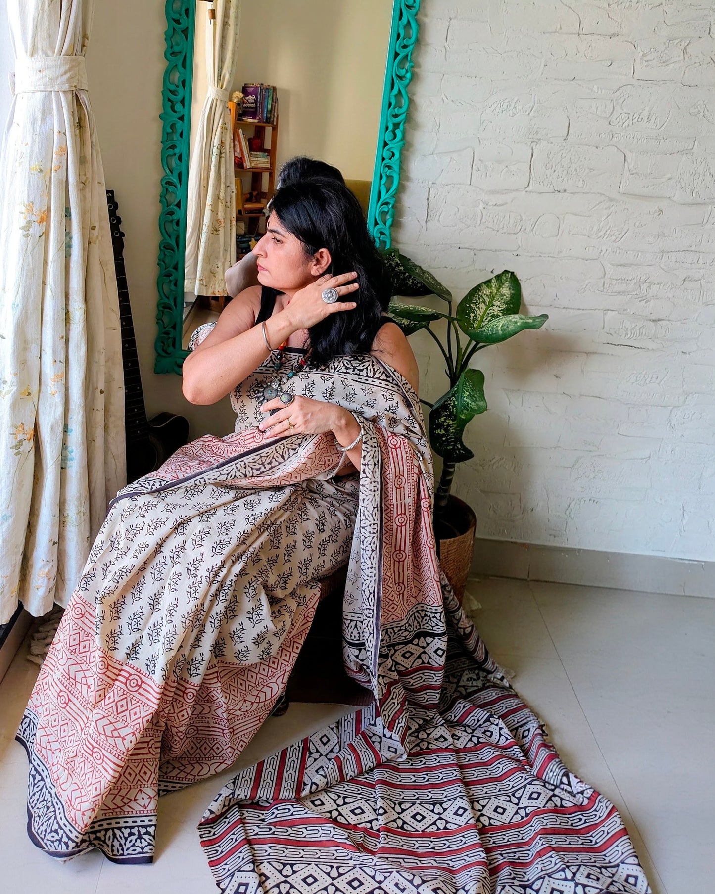 Floral Cotton Bagru Block print | Handcrafted Sarees