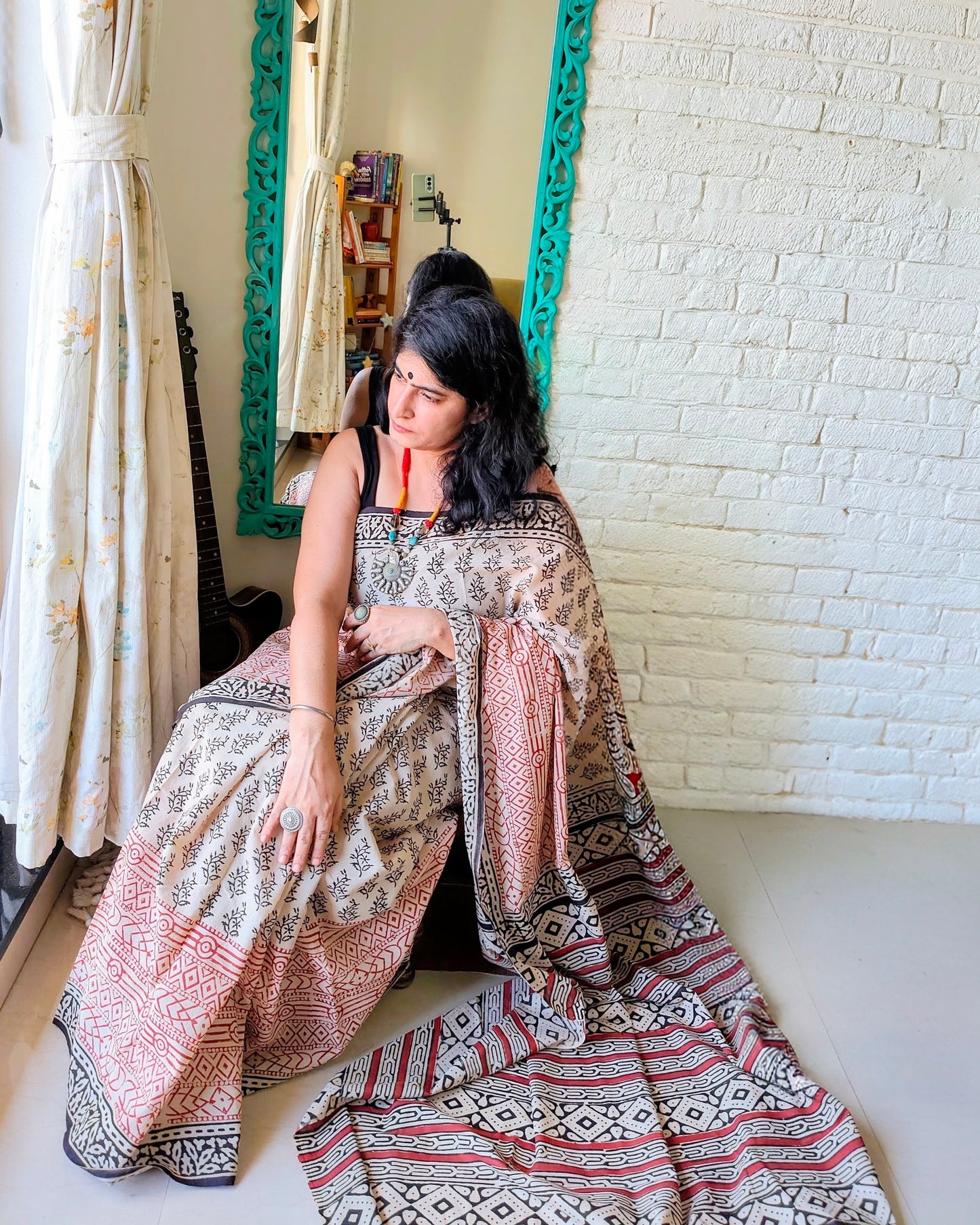 Floral Cotton Bagru Block print | Handcrafted Sarees
