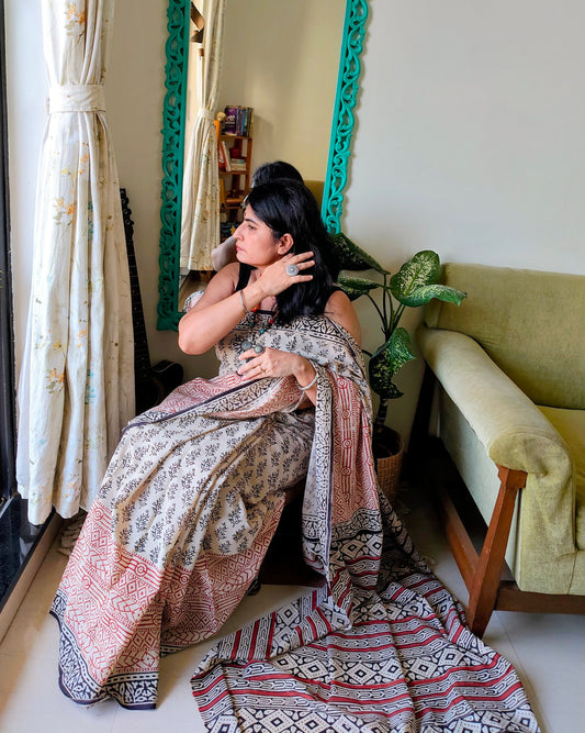 Floral Cotton Bagru Block print | Handcrafted Sarees