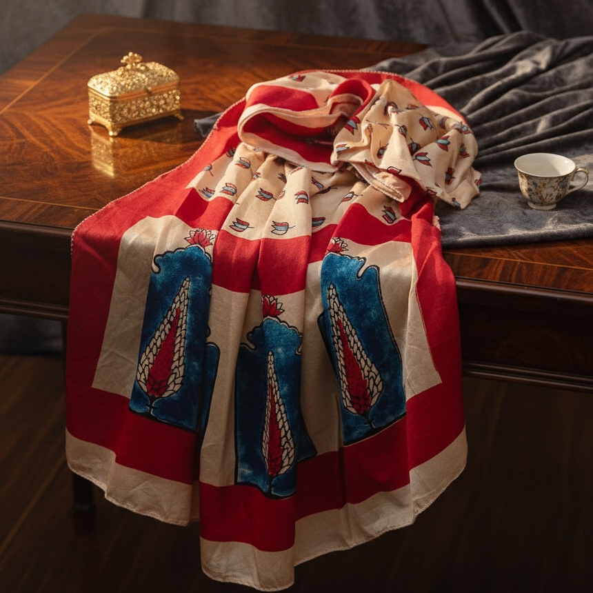 Beige Ajrakh silk Stole