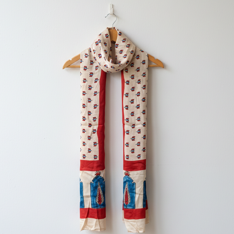 Beige Ajrakh silk Stole