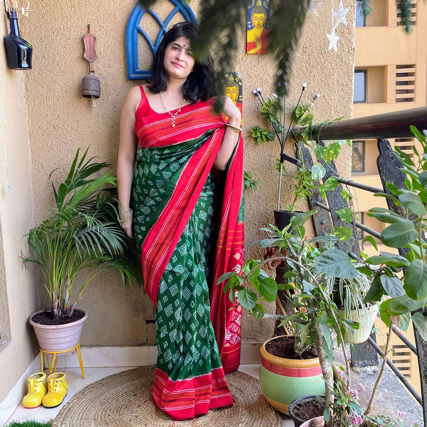 Green Pochampally Ikat Silk Saree