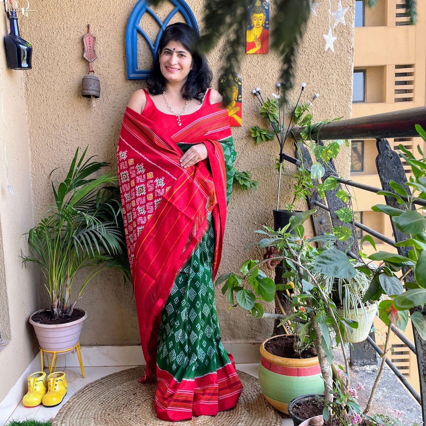 Green Pochampally Ikat Silk Saree