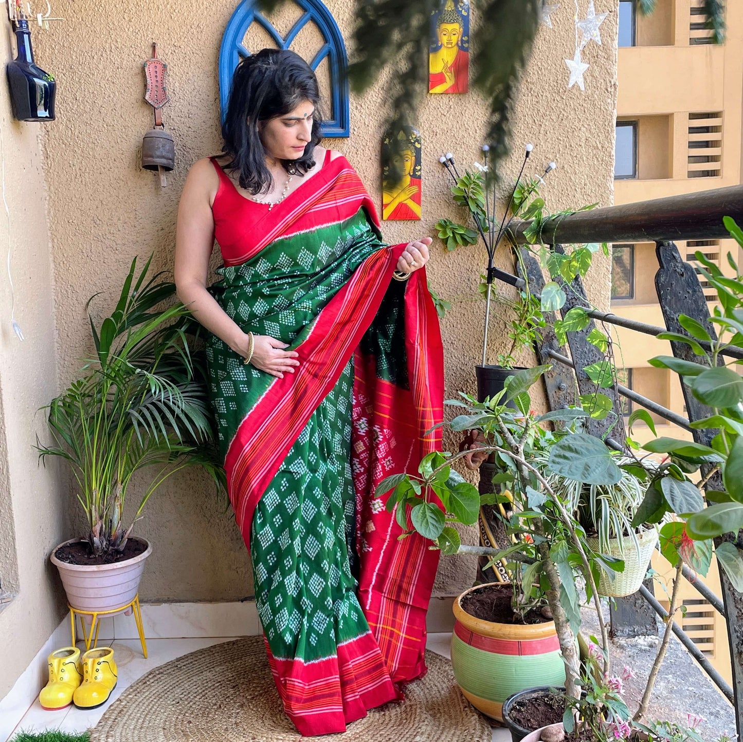 Green Pochampally Ikat Silk Saree