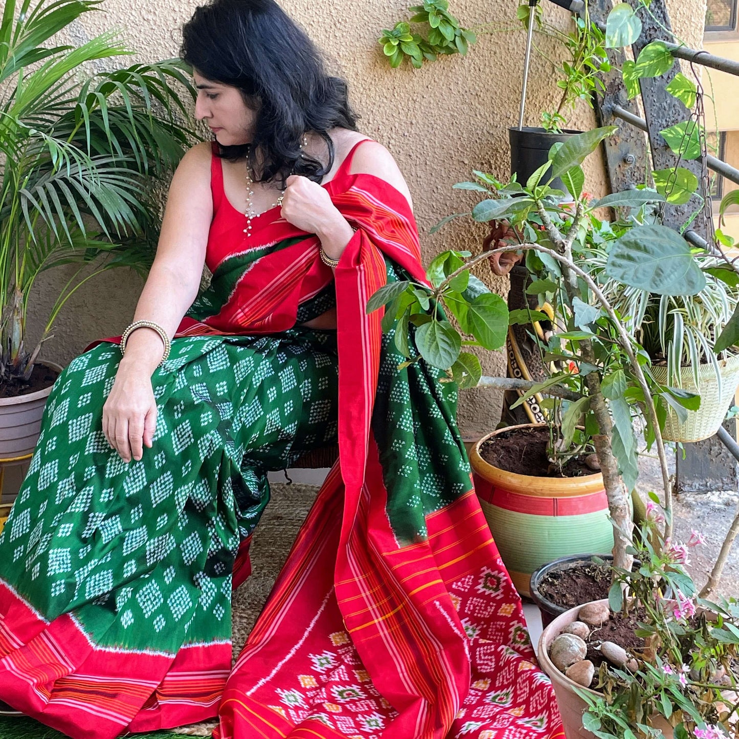 Green Pochampally Ikat Silk Saree