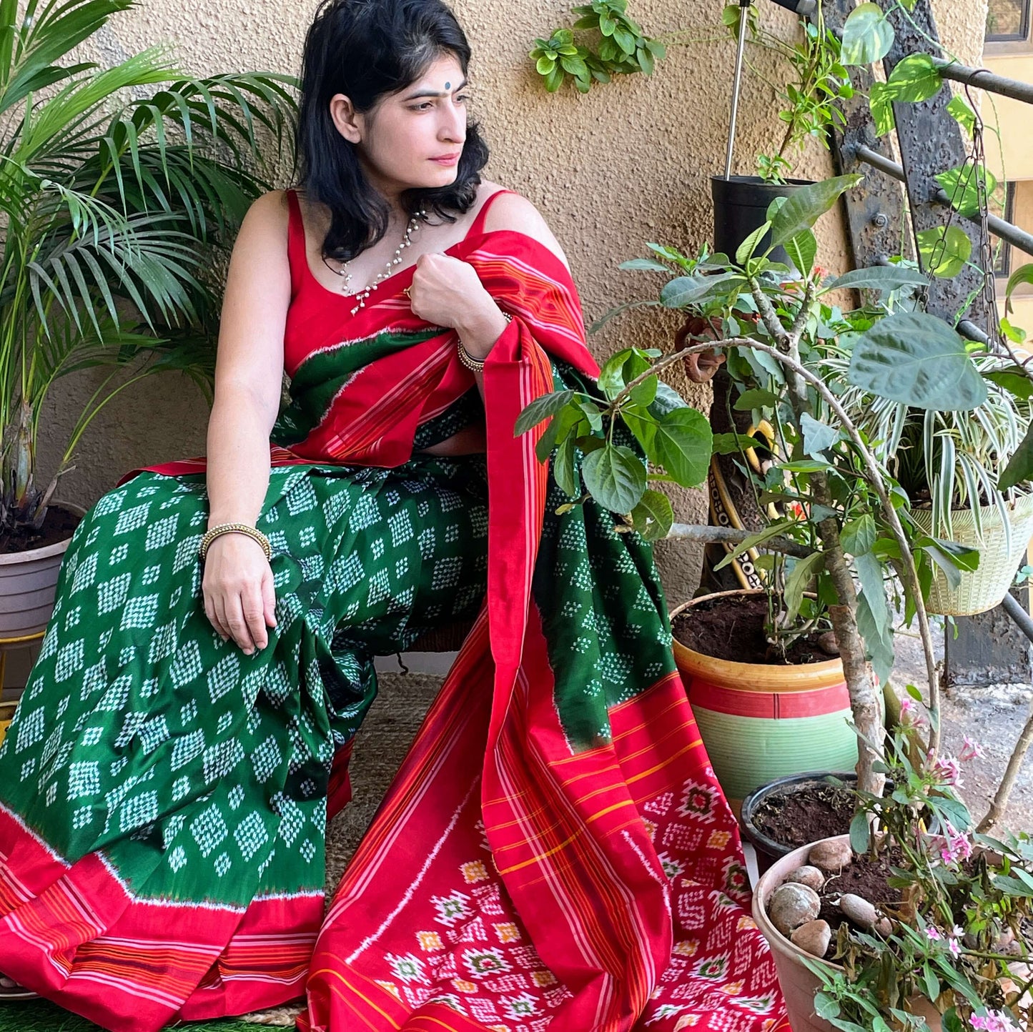 Green Pochampally Ikat Silk Saree