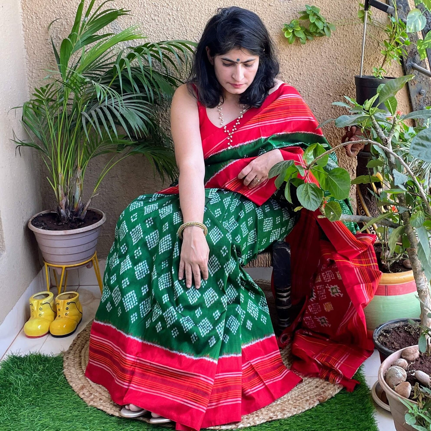 Green Pochampally Ikat Silk Saree