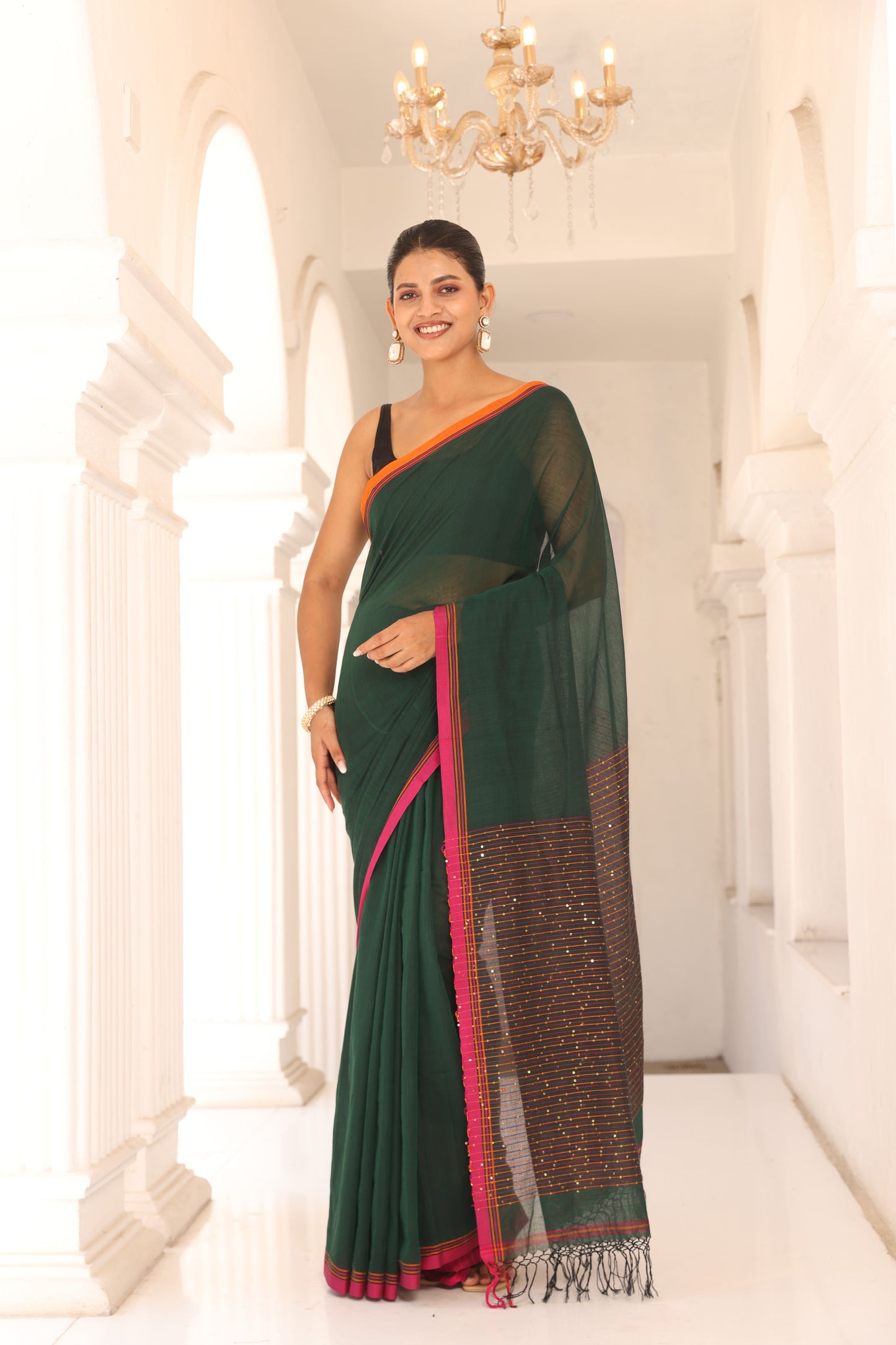 Forest Green Sitara Saree I Handloom