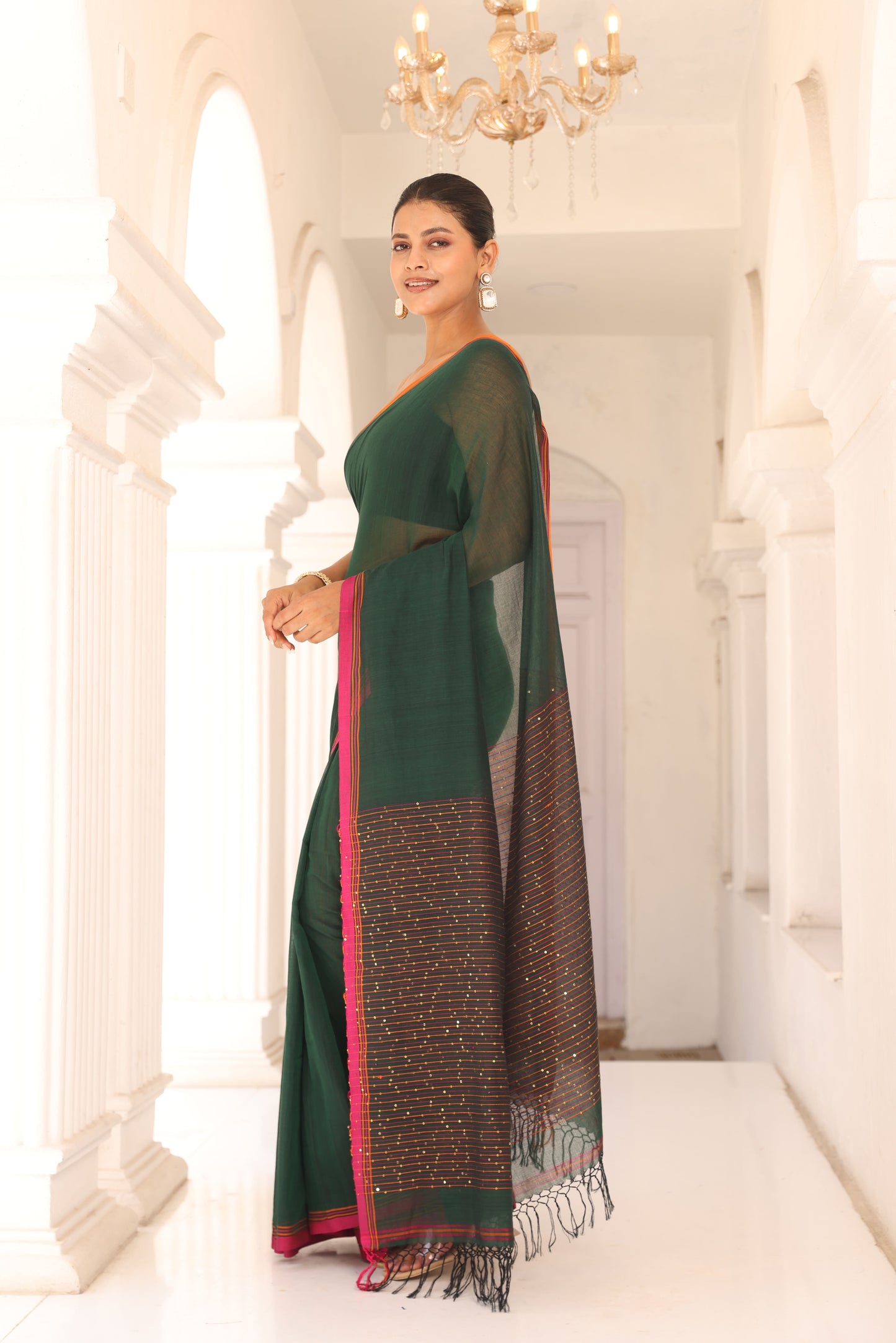 Forest Green Sitara Saree I Handloom