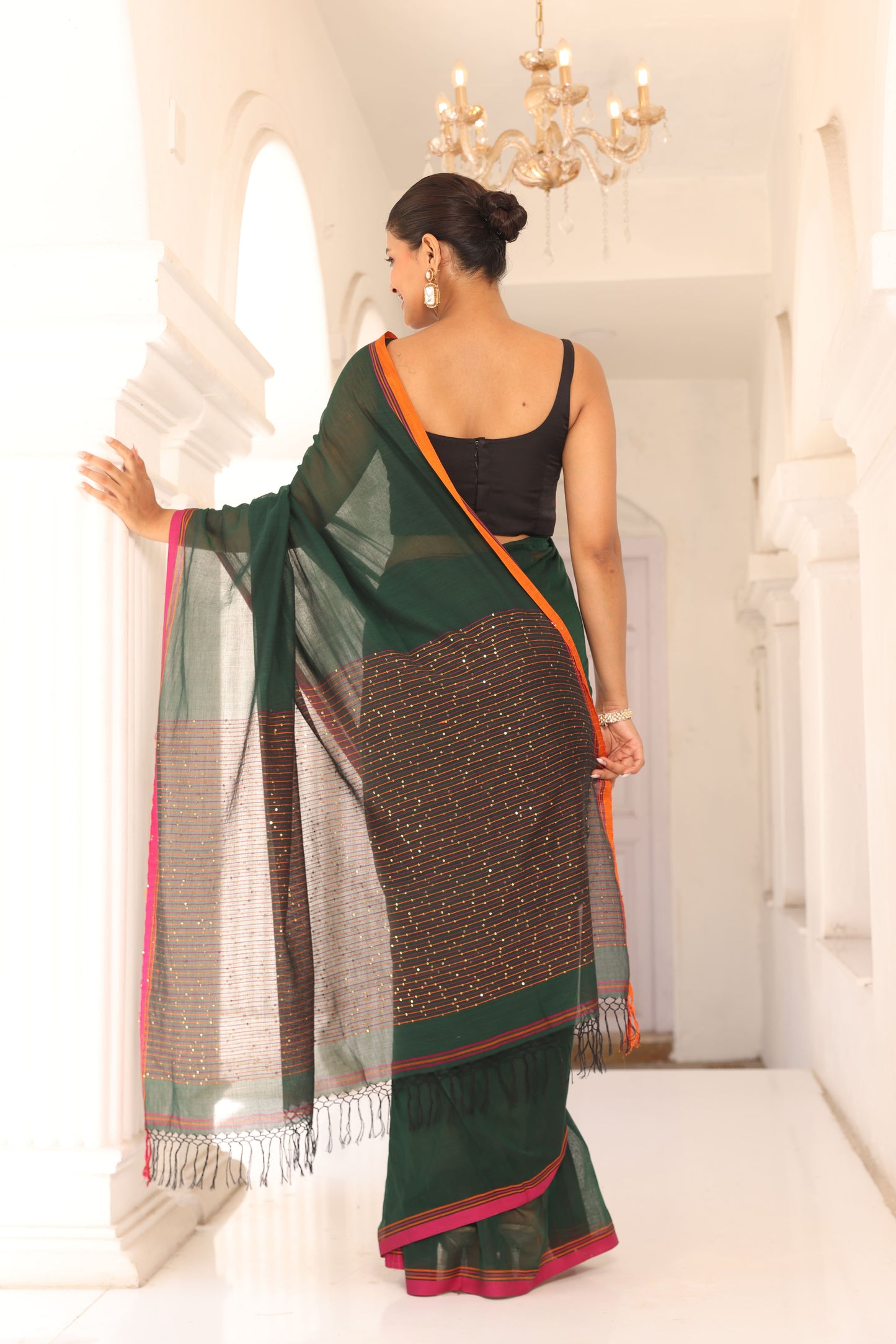 Forest Green Sitara Saree I Handloom