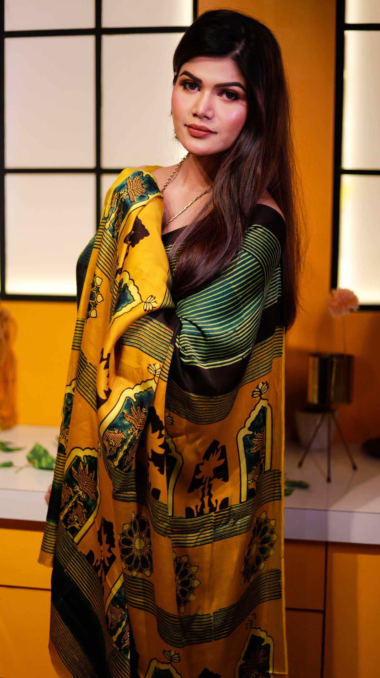 Forest Green Modal Silk Saree I Ajrakh
