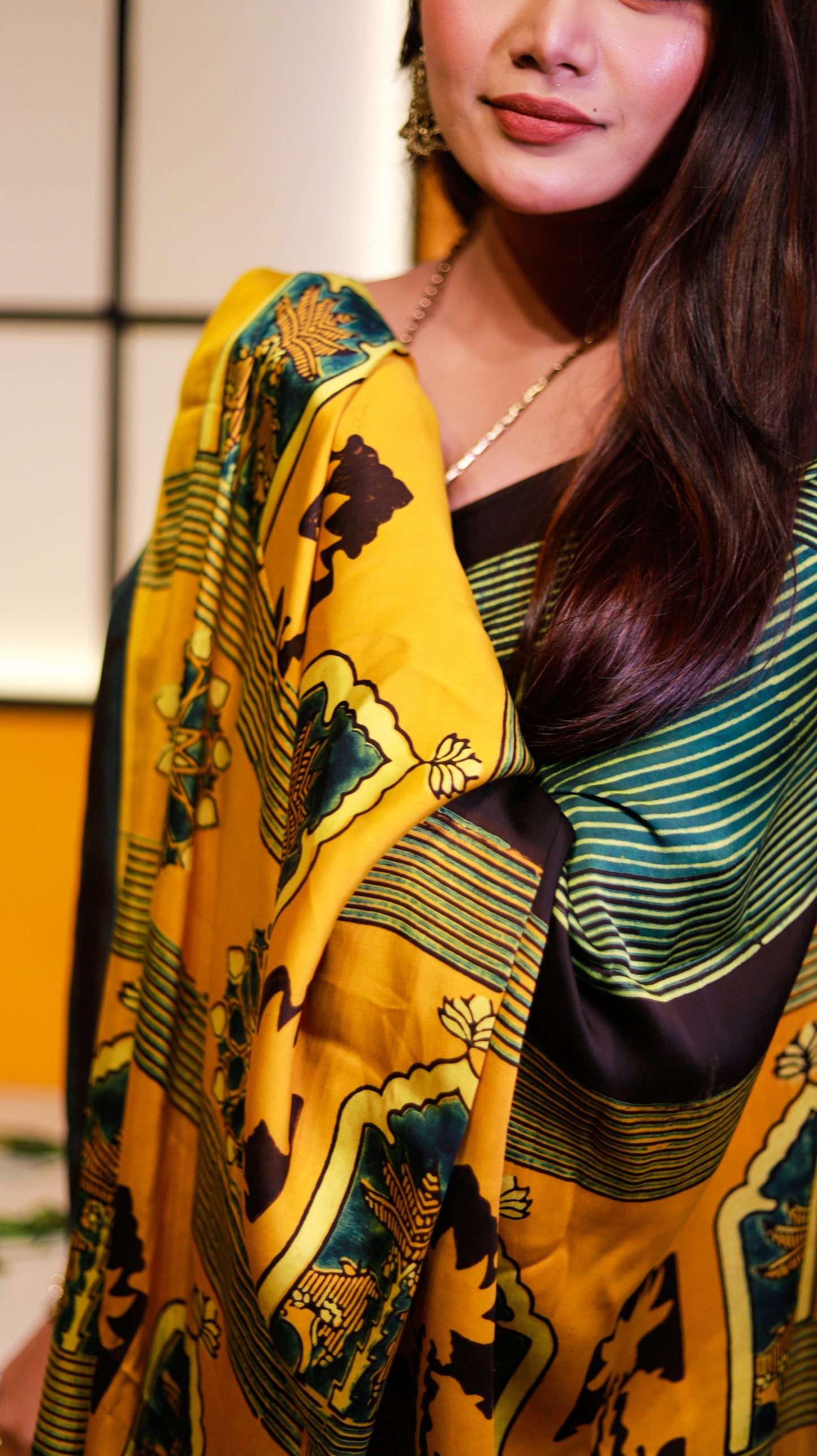 Forest Green Modal Silk Saree I Ajrakh