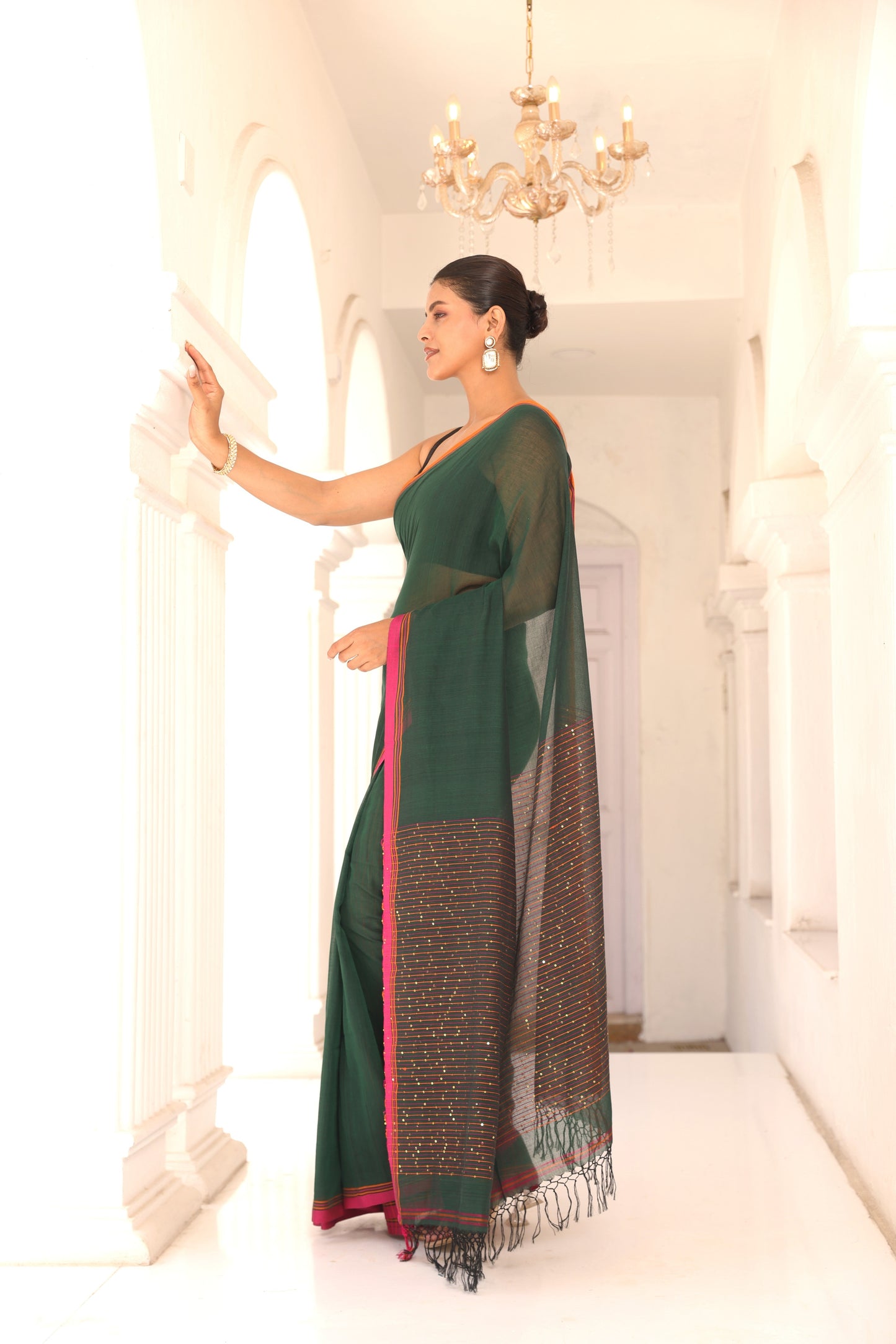 Forest Green Sitara Saree I Handloom
