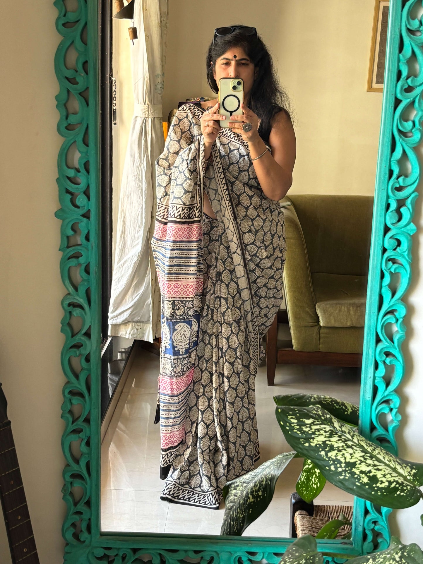 Grey Cotton Bagru Block print | Handcrafted Sarees