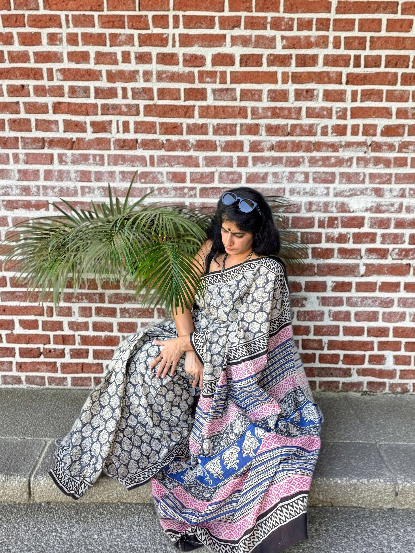 Grey Cotton Bagru Block print | Handcrafted Sarees