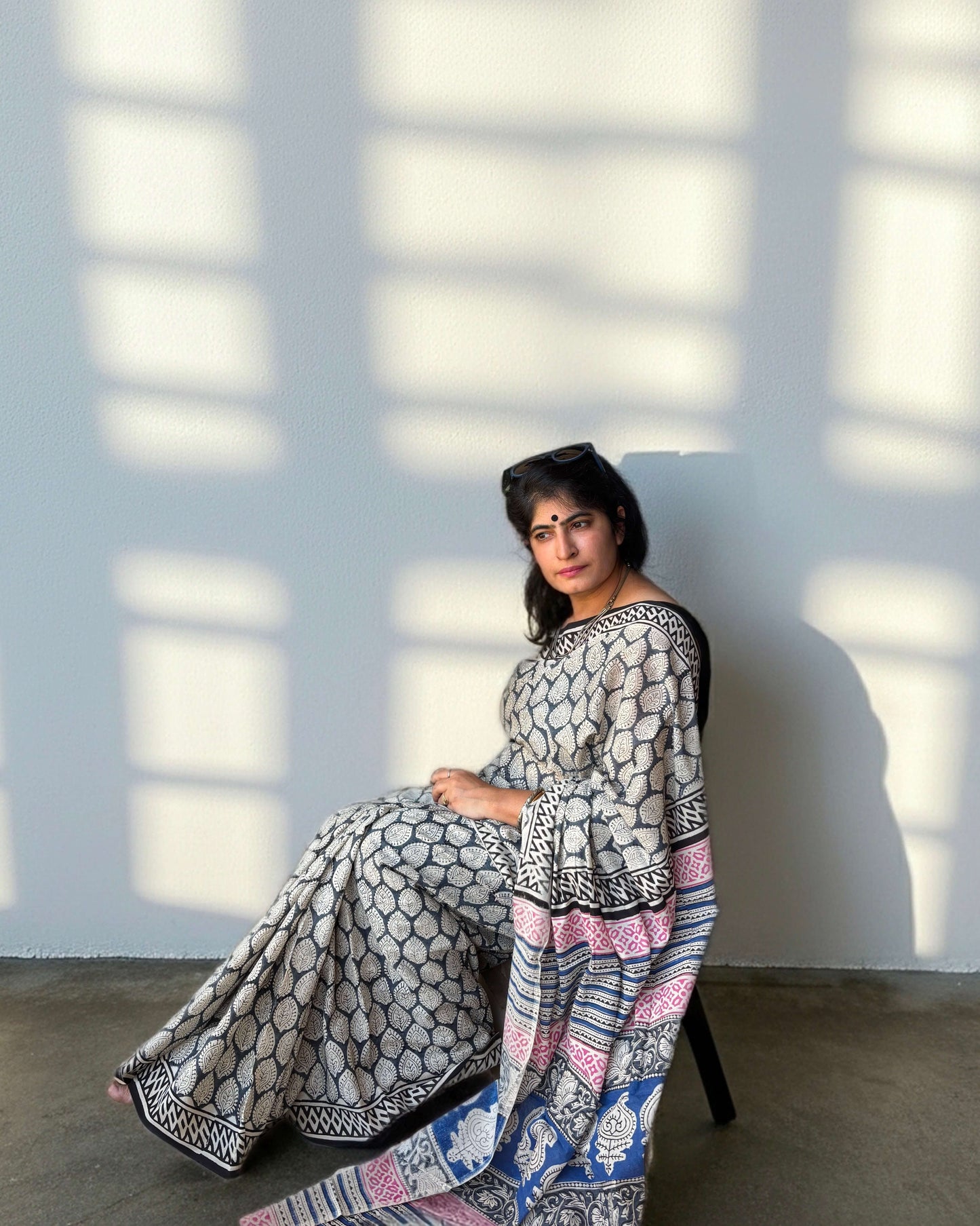 Grey Cotton Bagru Block print | Handcrafted Sarees