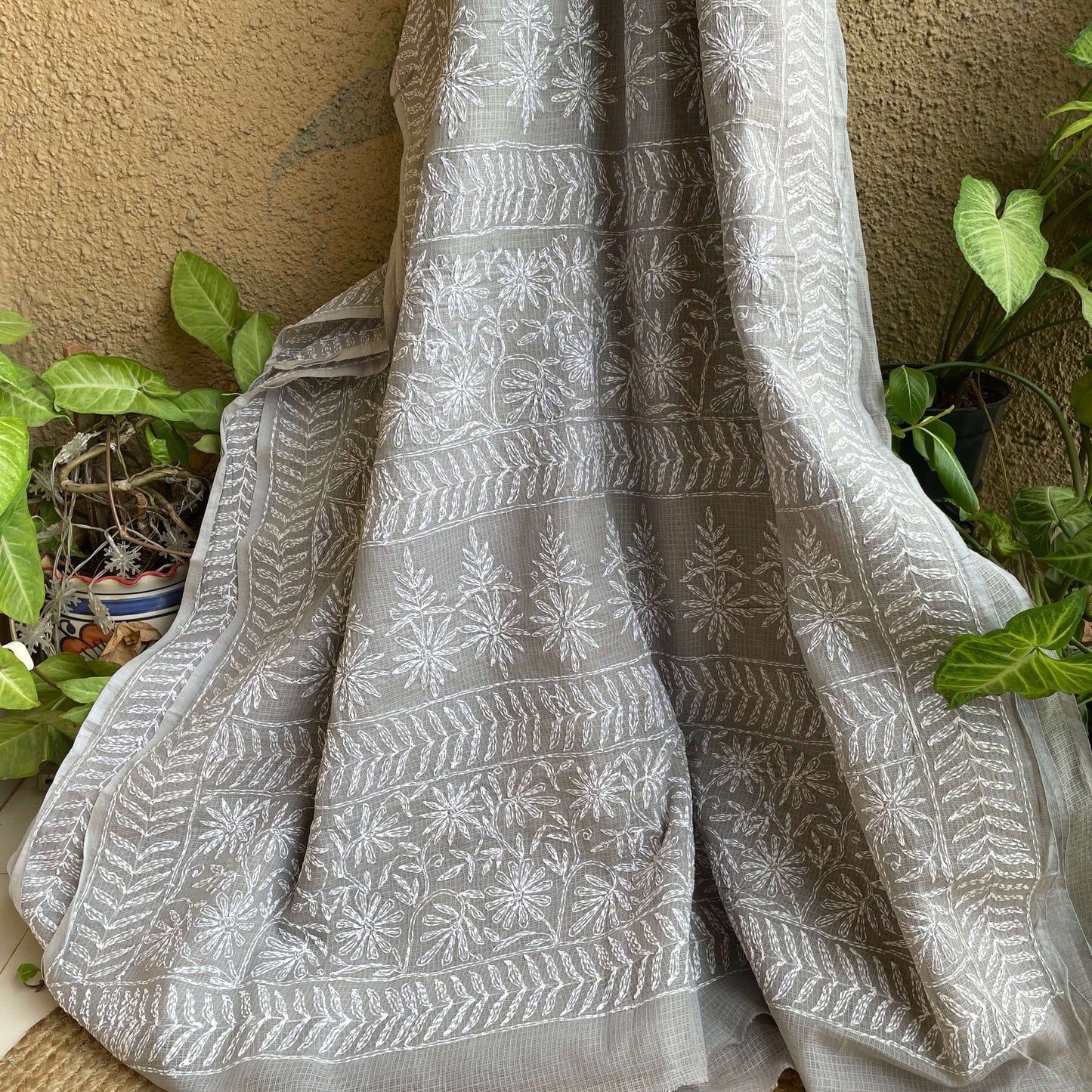 Grey chikankari Kota cotton