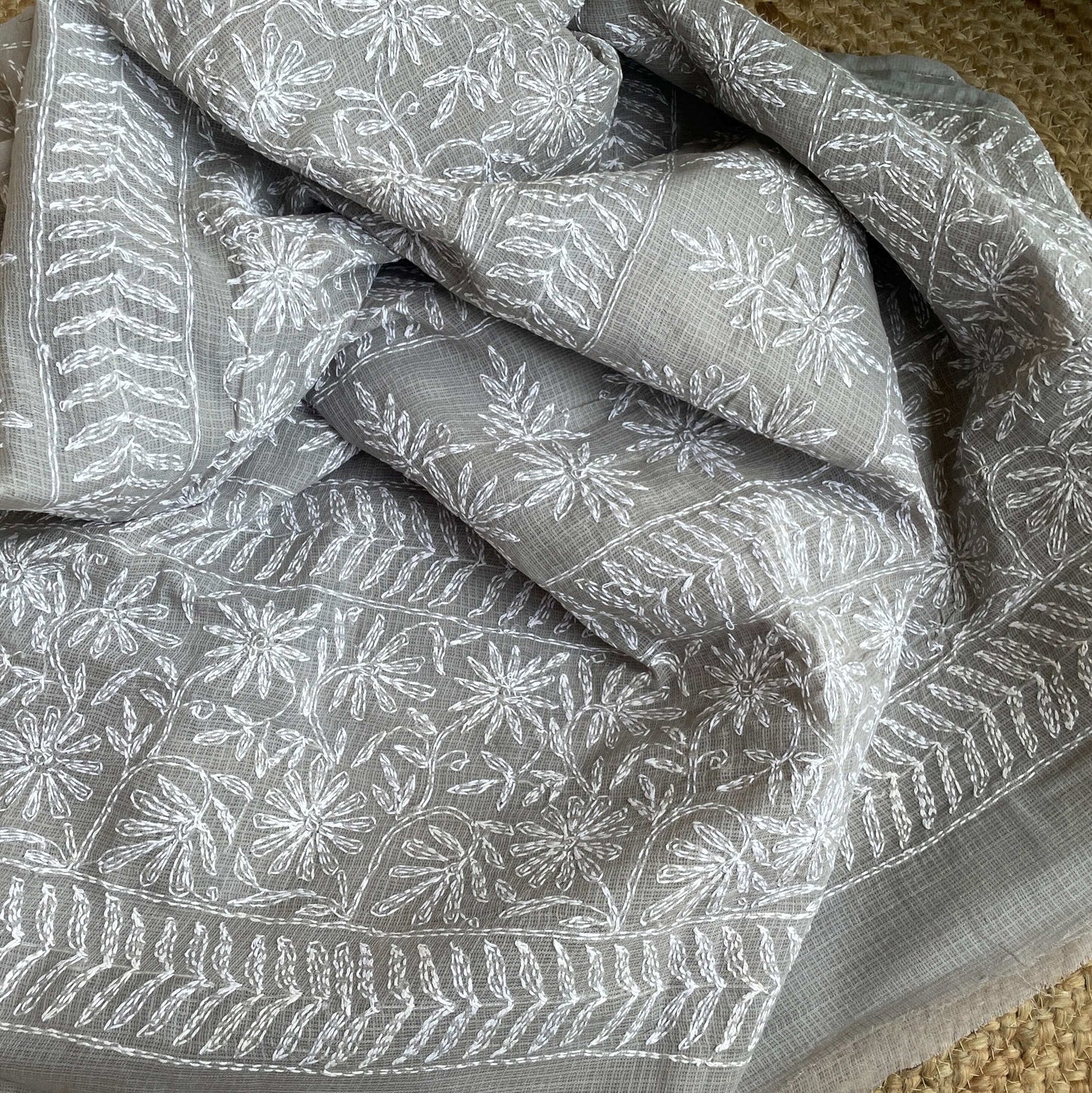 Grey chikankari Kota cotton