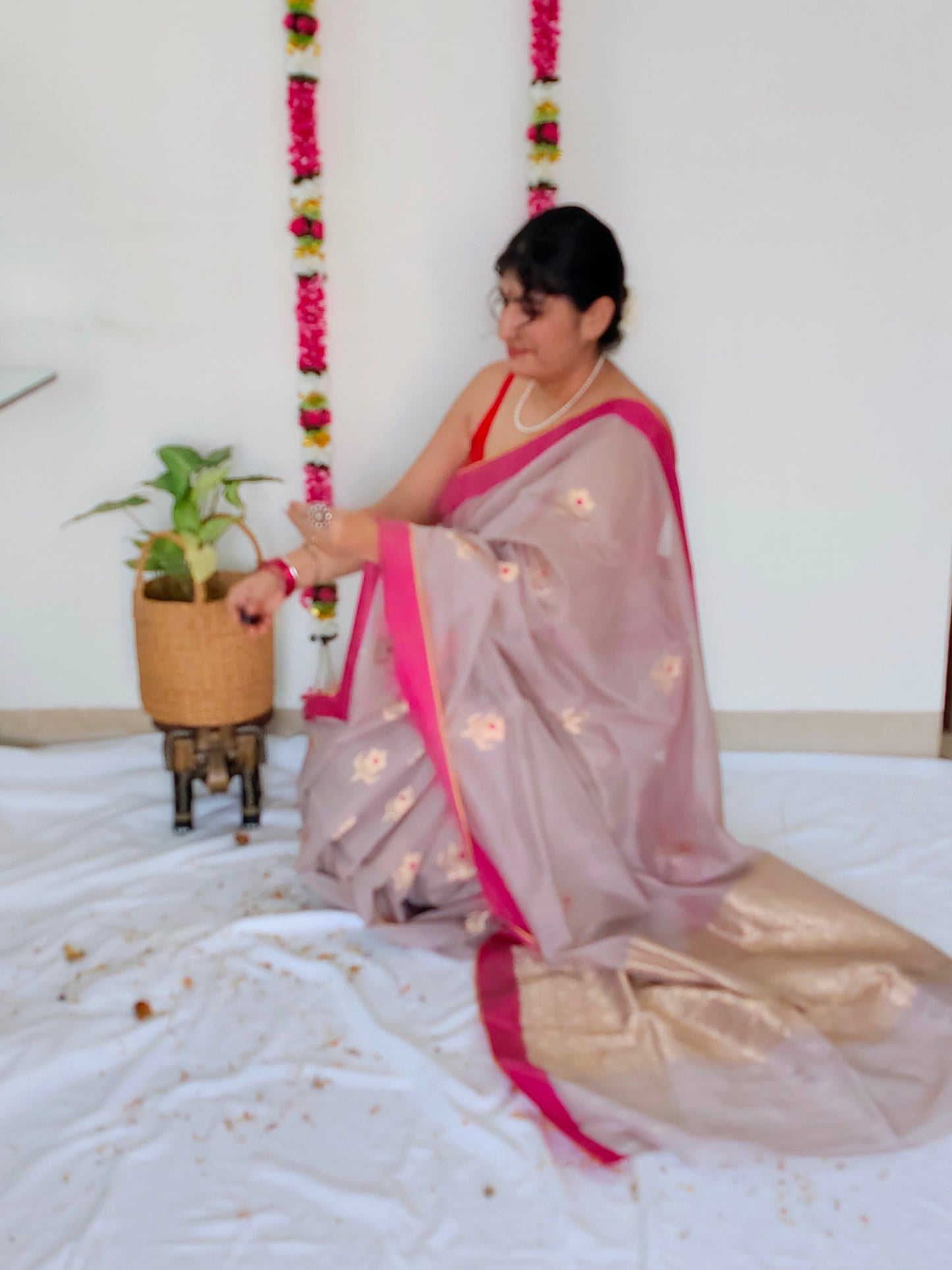 Grey  Mubarakpur Zari Saree