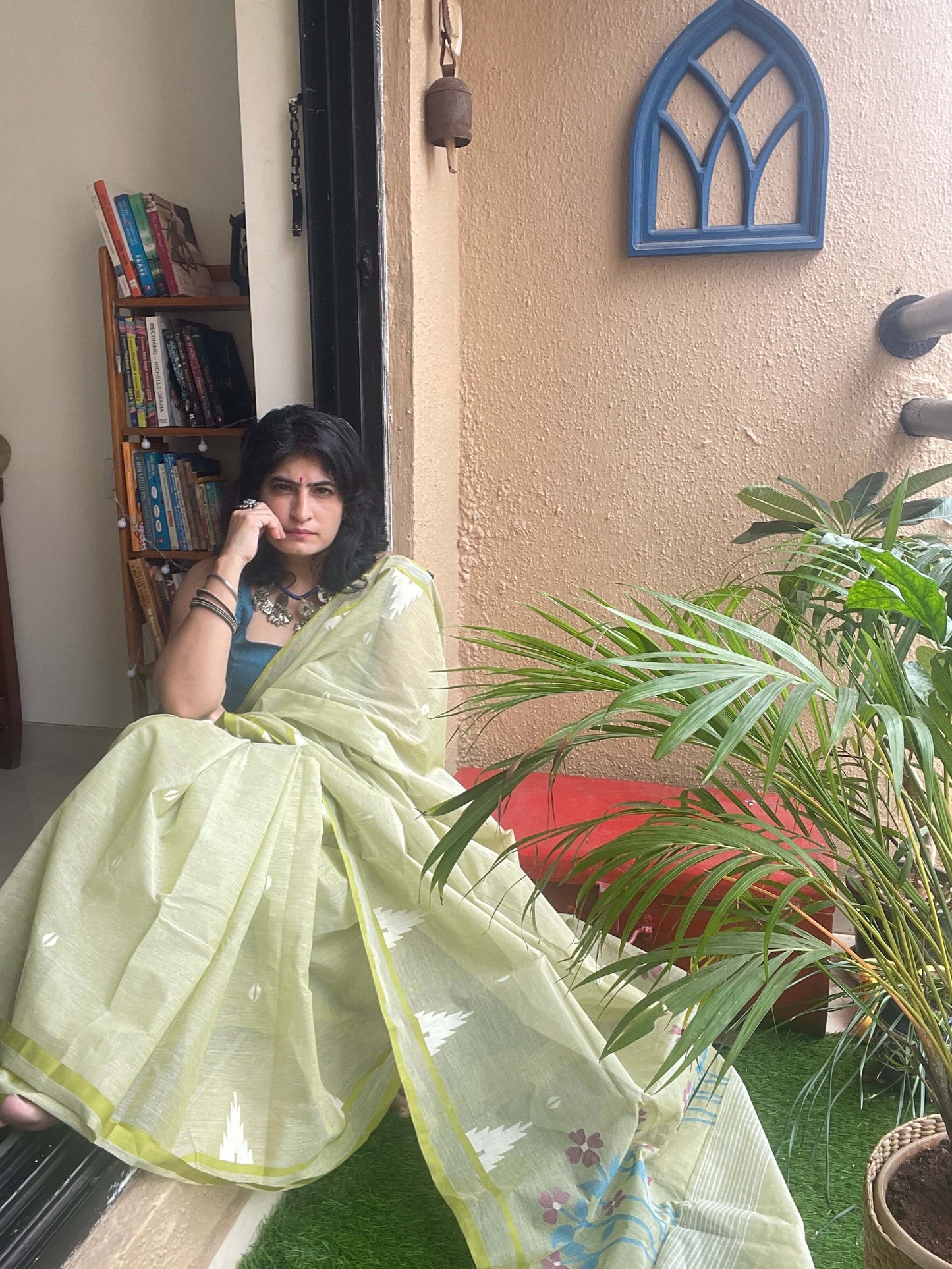 Sage Green Jamdani cotton saree