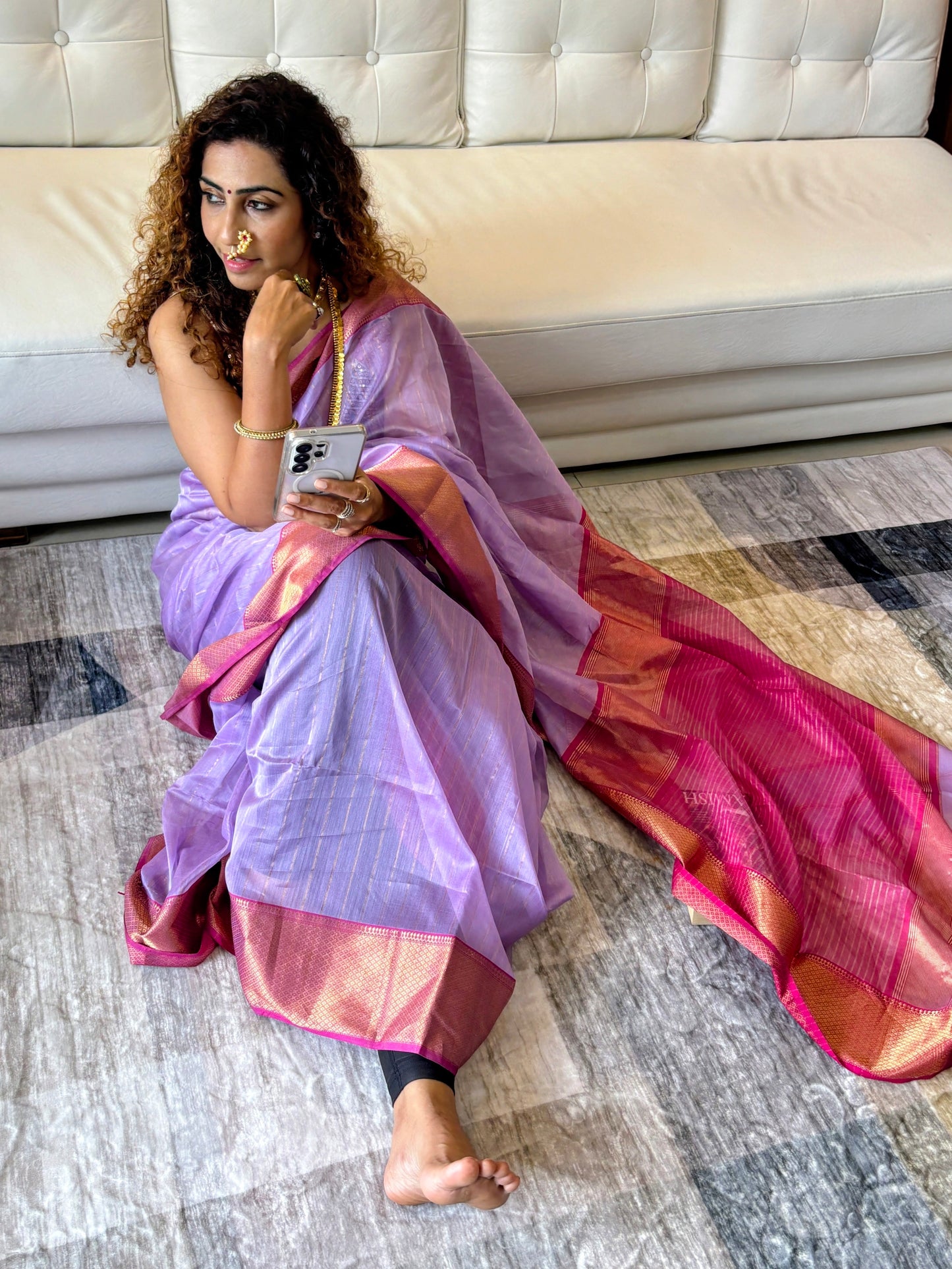 Lilac Maheshwari Saree ~ Rang collection