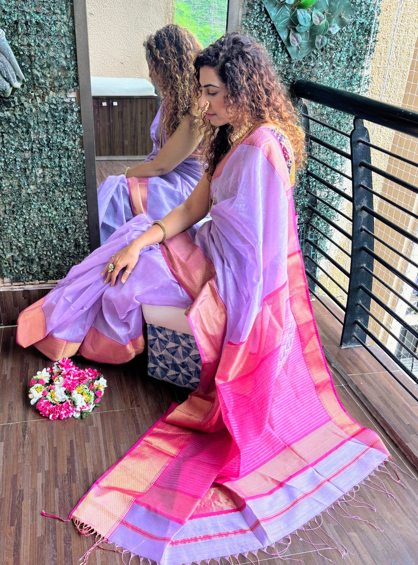 Lilac Maheshwari Saree ~ Rang collection